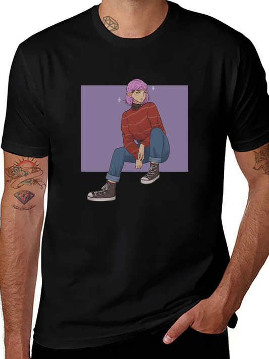 Anime Graphic Print Black T-Shirt
