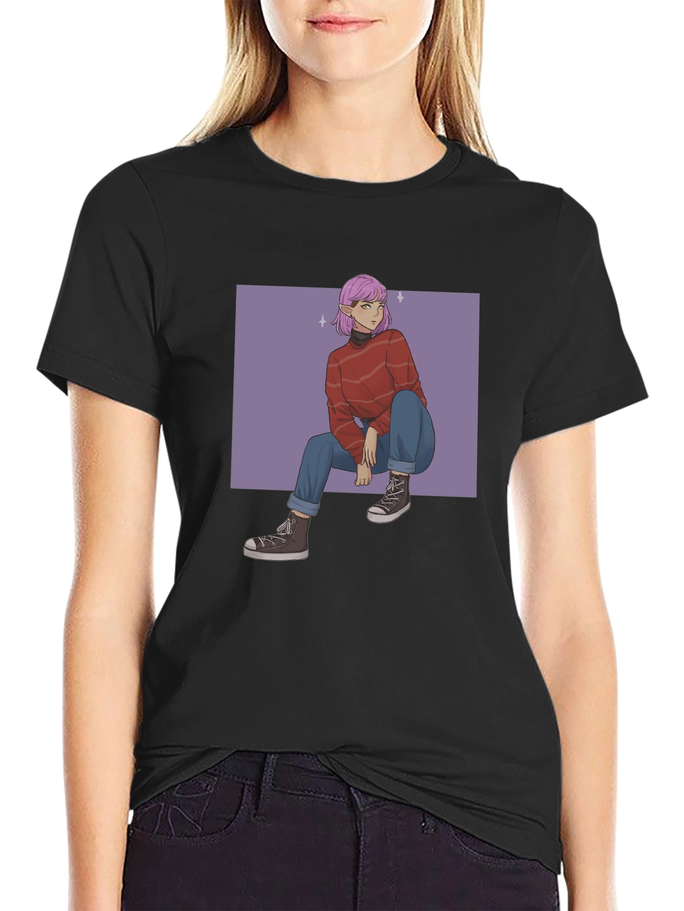 Anime Graphic Print Black T-Shirt