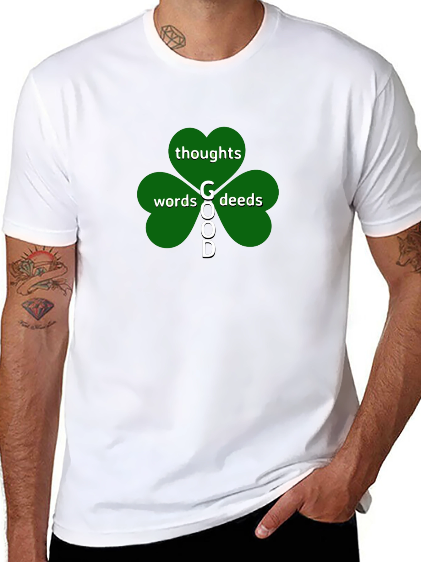 Good Thoughts Words Deeds Shamrock T-Shirt