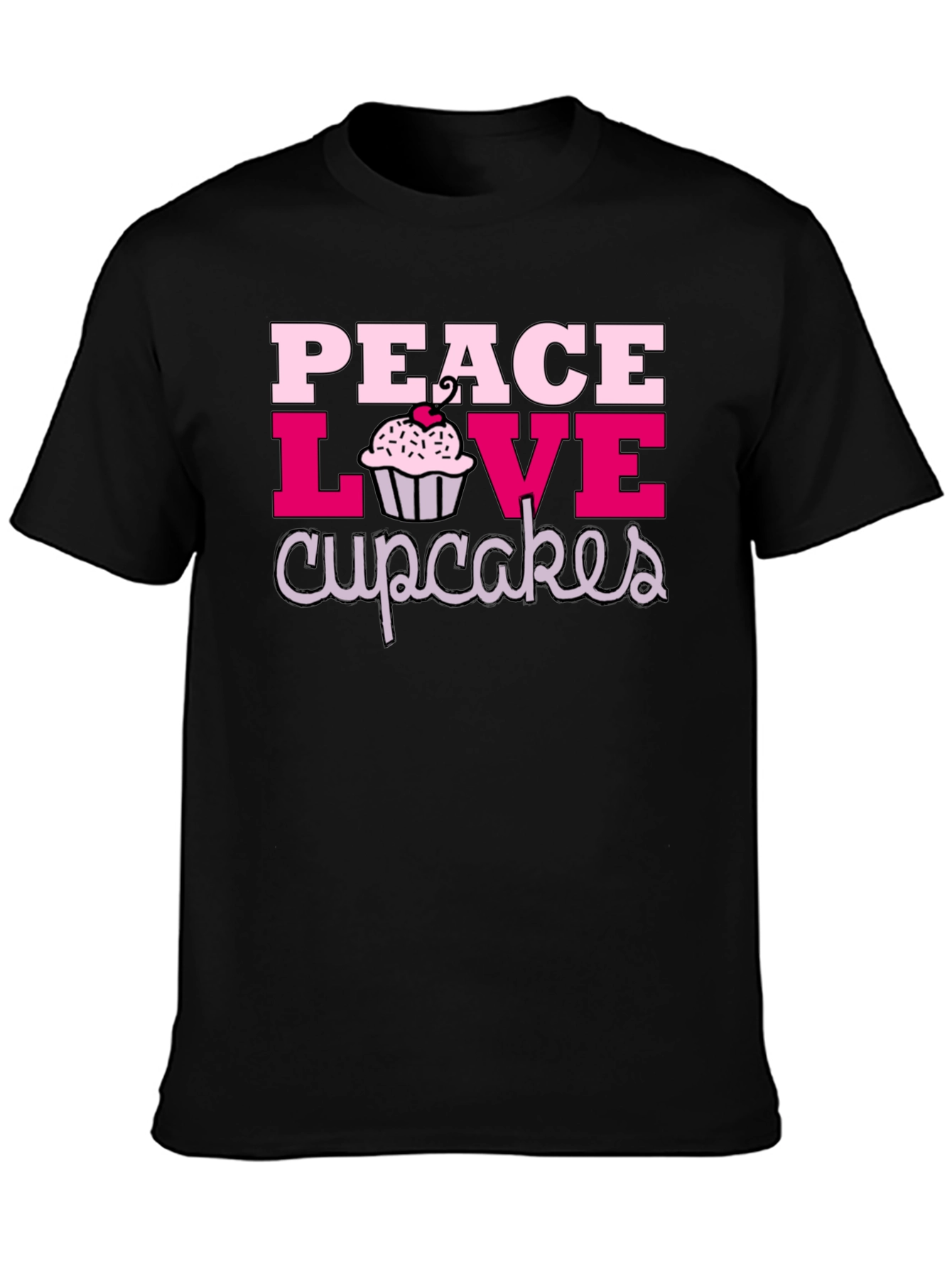 Peace Love Cupcakes Graphic Tee - Black Cotton T-Shirt