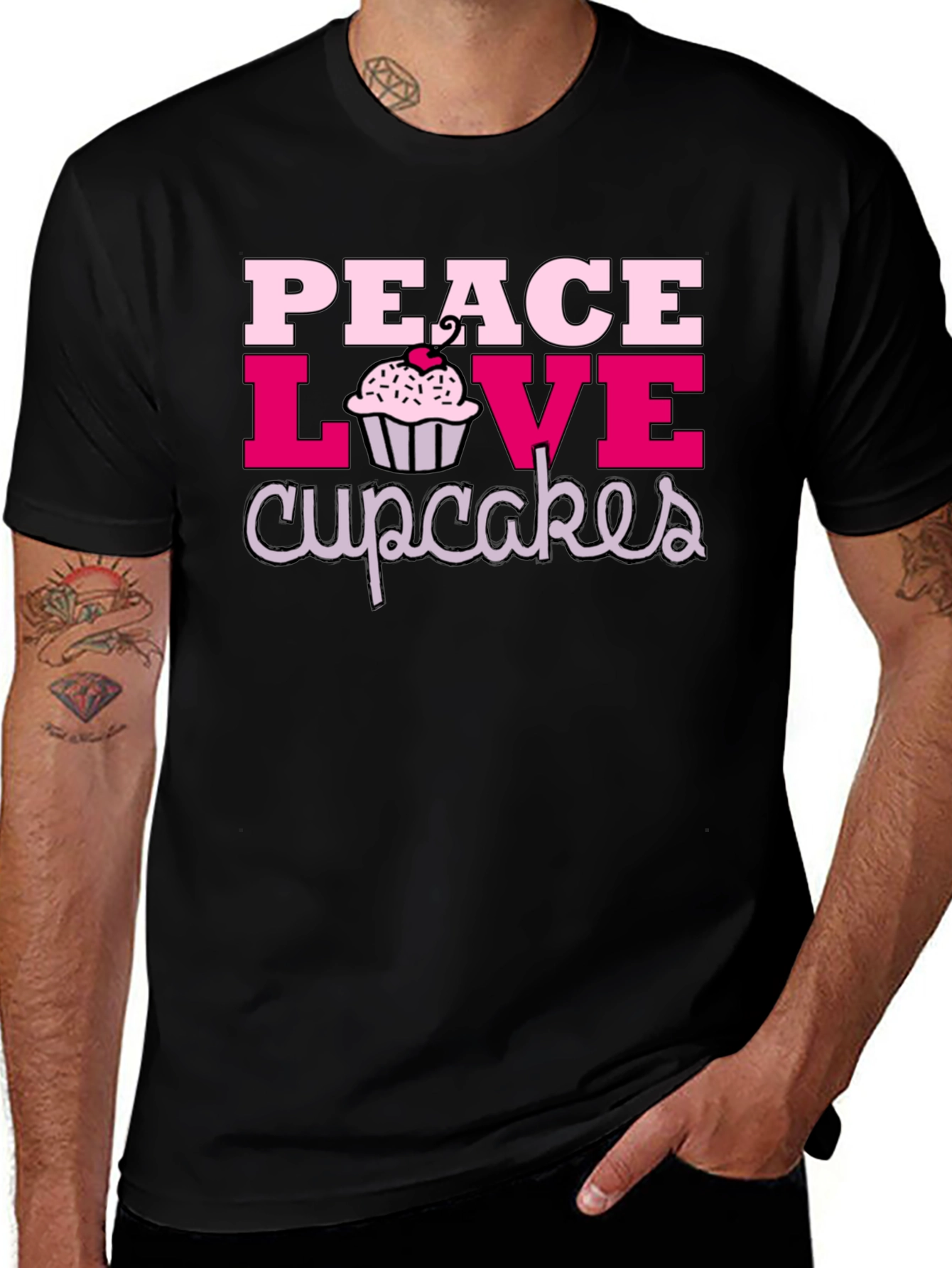Peace Love Cupcakes Graphic Tee - Black Cotton T-Shirt