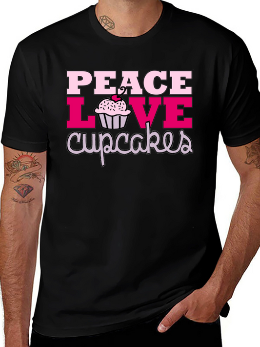 Peace Love Cupcakes Graphic Tee - Black Cotton T-Shirt