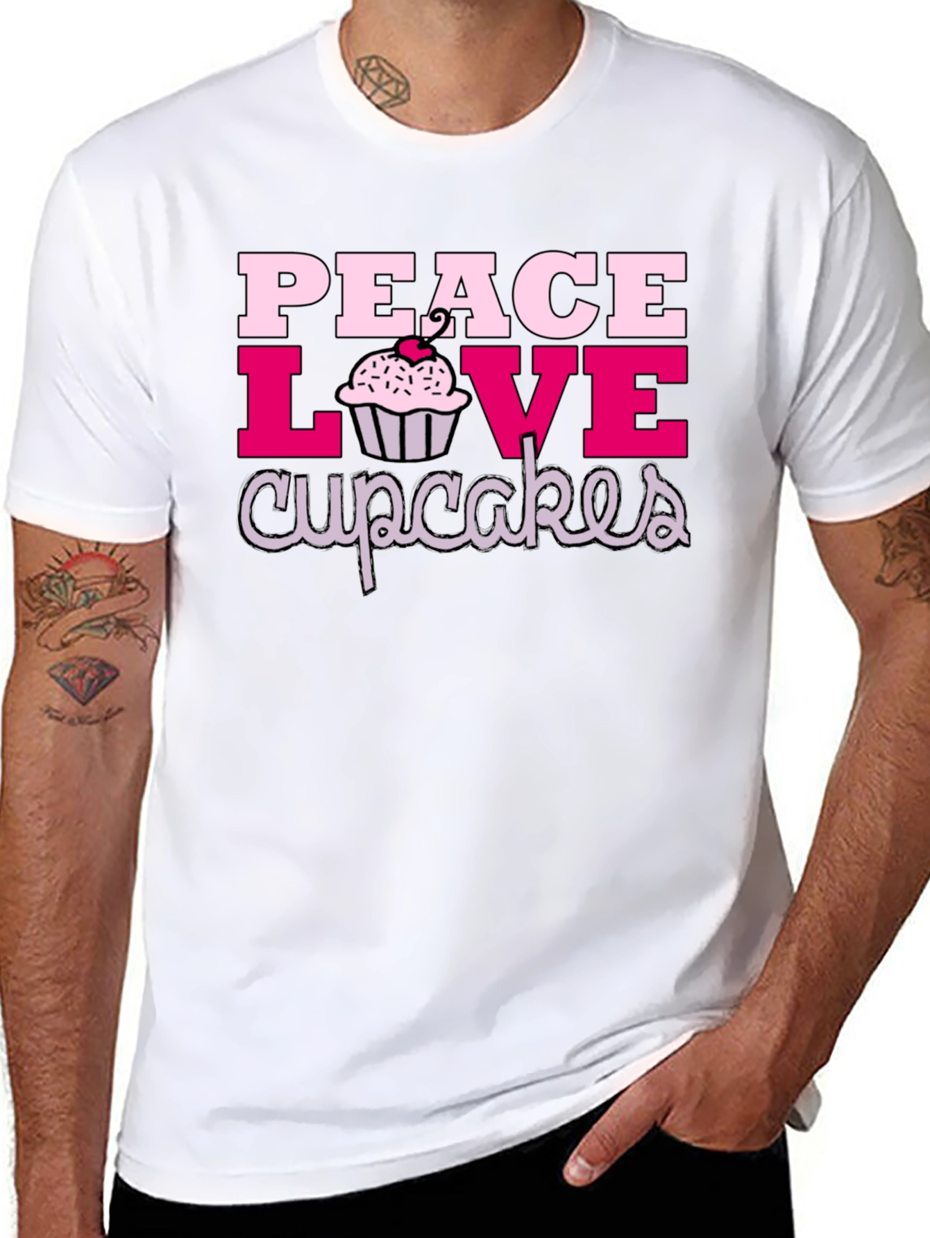 Peace Love Cupcakes Graphic Tee - Black Cotton T-Shirt