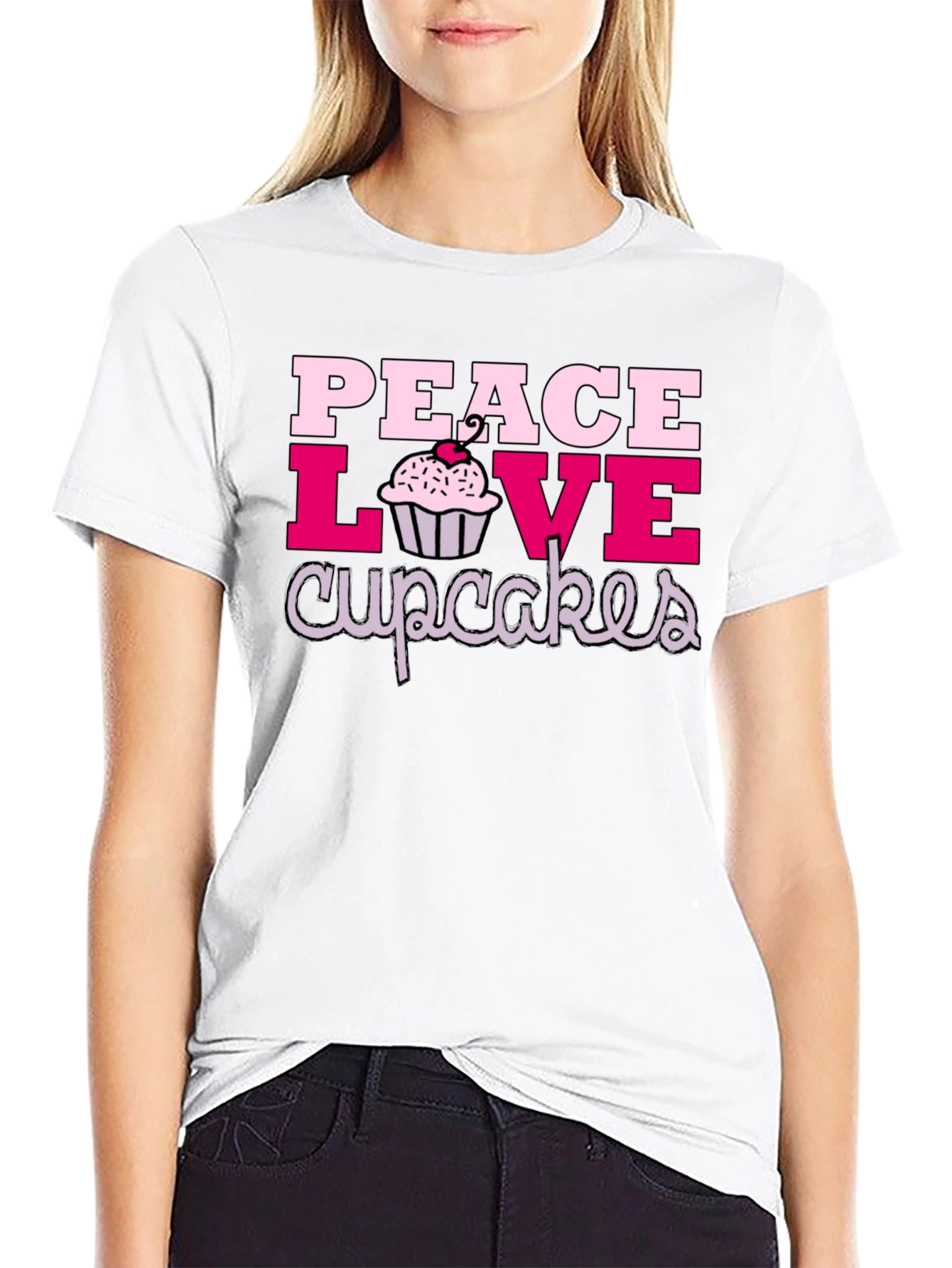Peace Love Cupcakes Graphic Tee - Black Cotton T-Shirt
