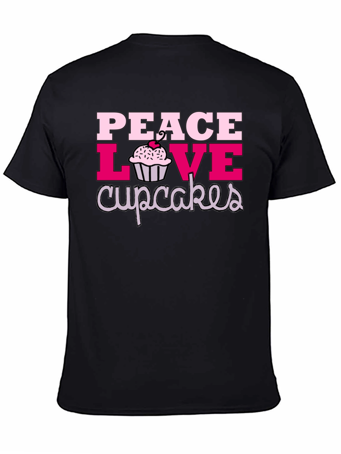 Peace Love Cupcakes Graphic Tee - Black Cotton T-Shirt
