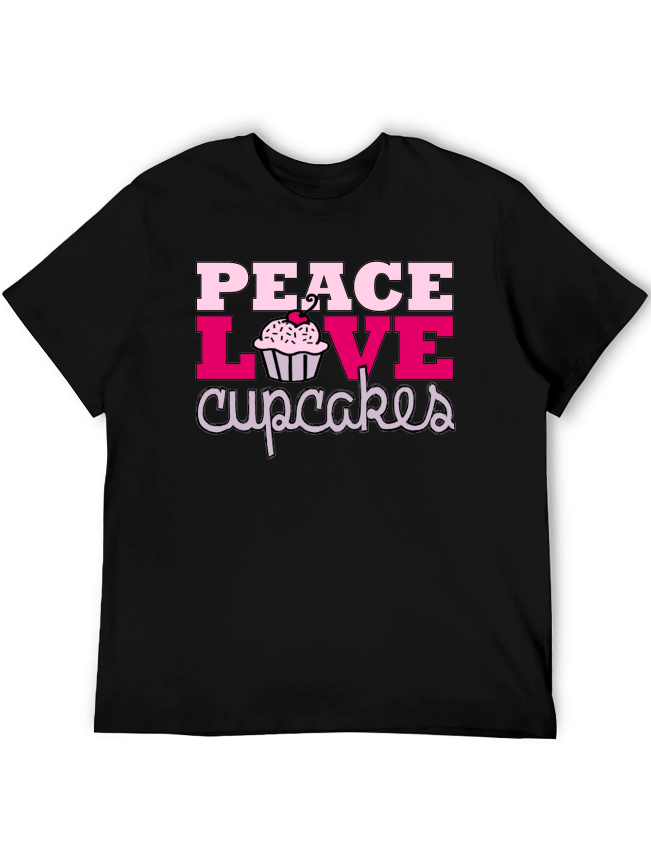 Peace Love Cupcakes Graphic Tee - Black Cotton T-Shirt