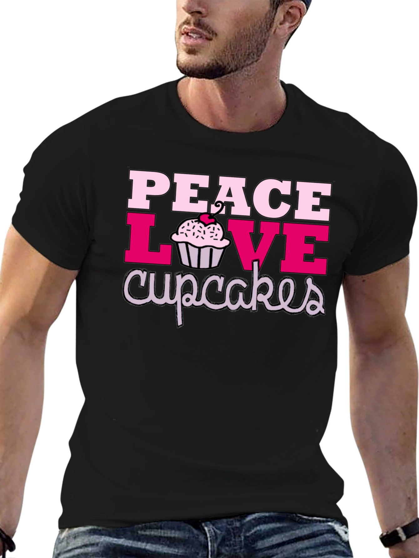 Peace Love Cupcakes Graphic Tee - Black Cotton T-Shirt