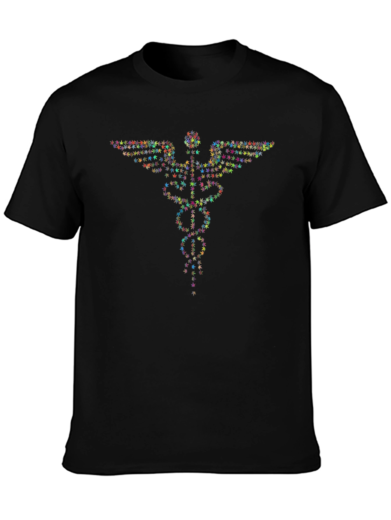 Marijuana Leaf Caduceus Graphic Tee - Black