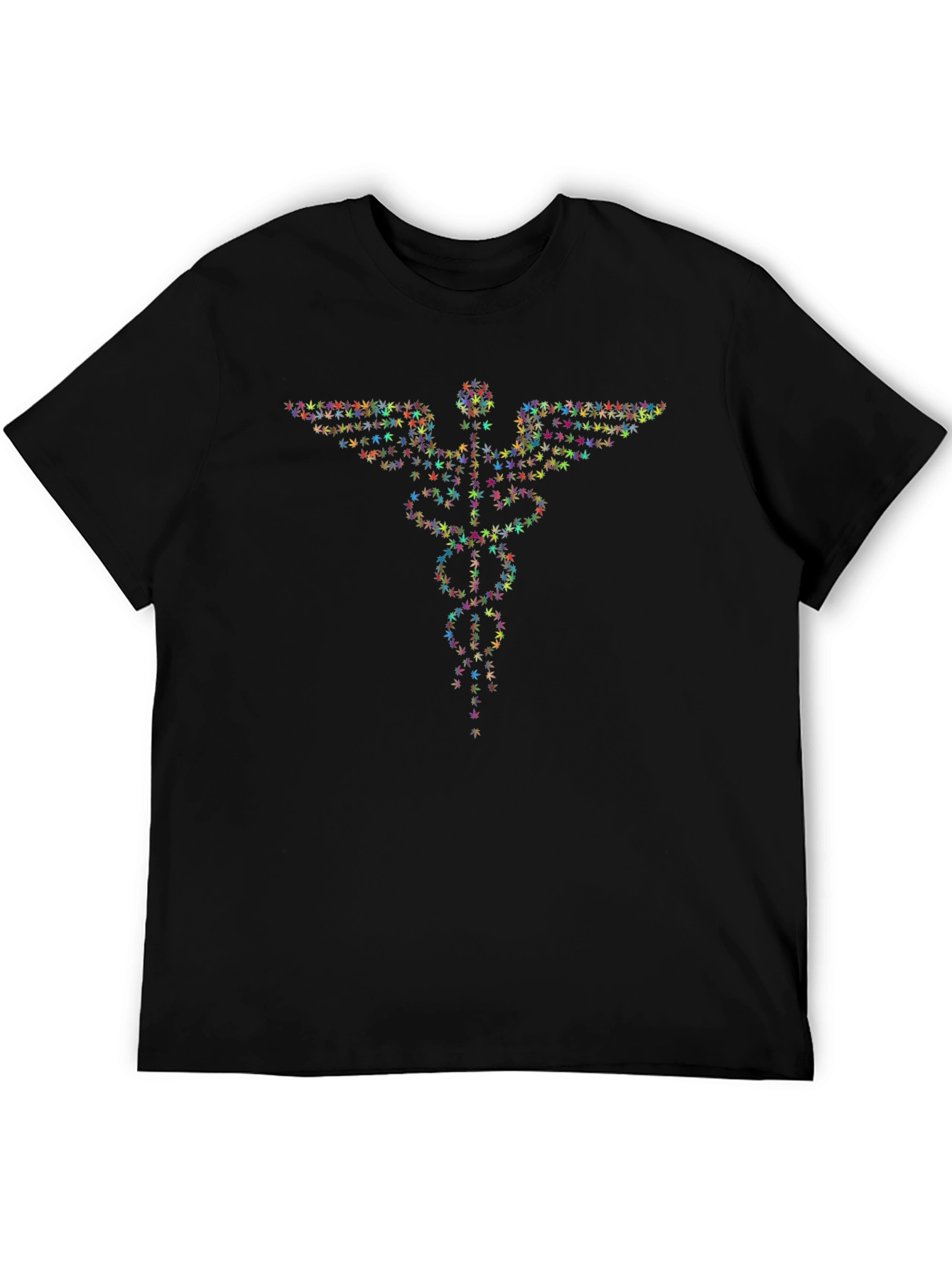 Marijuana Leaf Caduceus Graphic Tee - Black