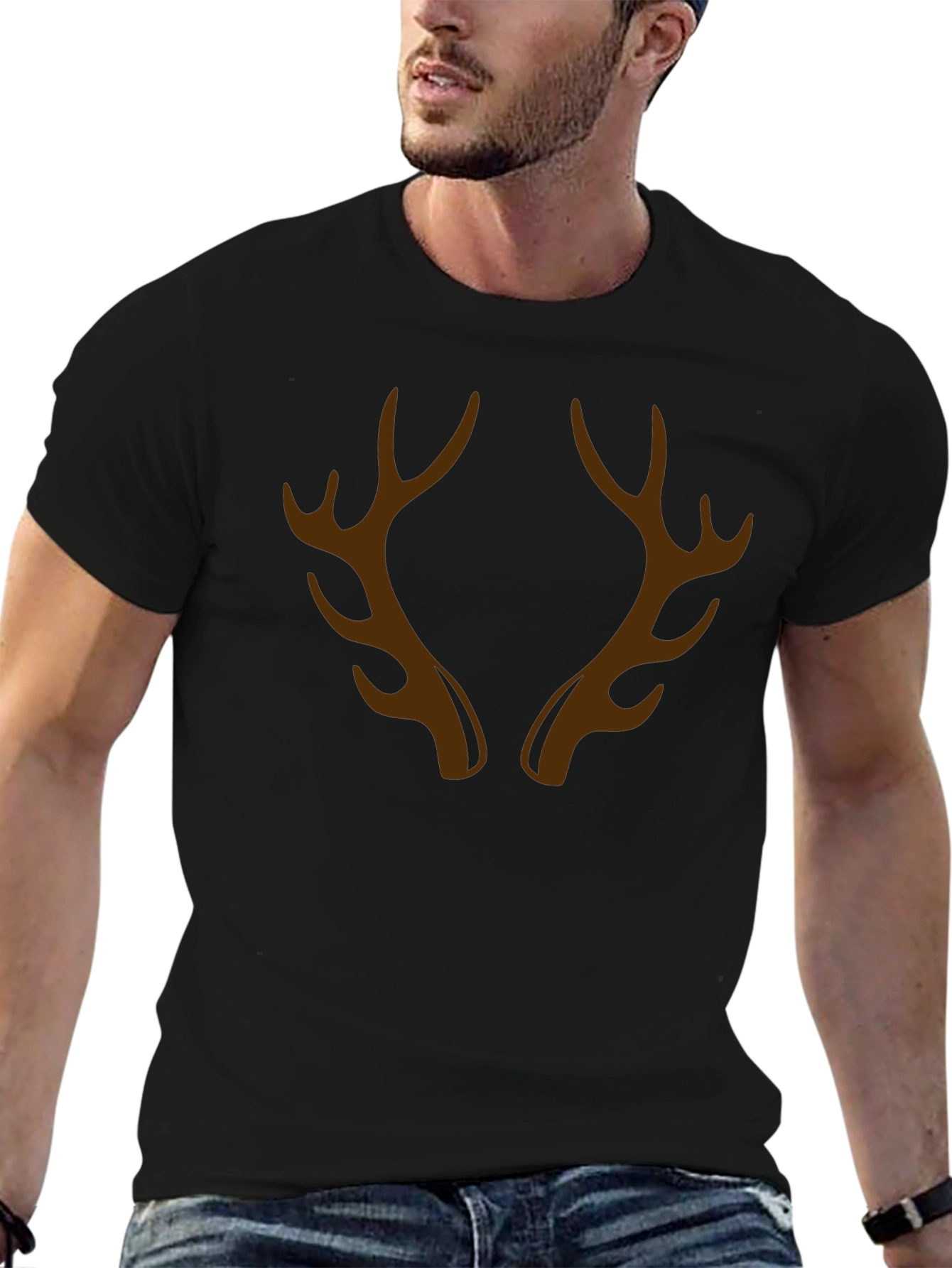 Antler Graphic Tee - Black Casual Crew Neck T-Shirt
