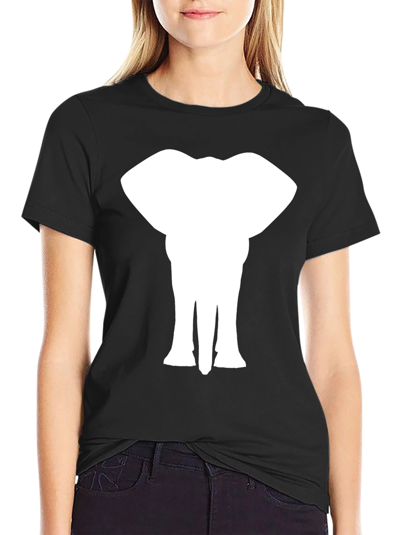 Elephant Silhouette Tee - Black Cotton T-Shirt