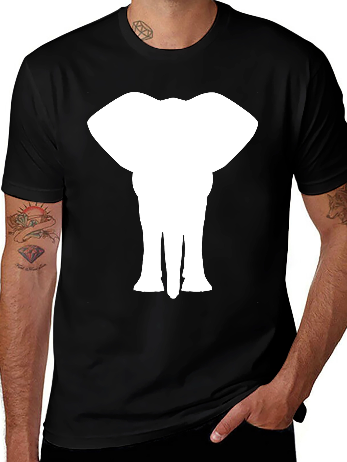 Elephant Silhouette Tee - Black Cotton T-Shirt