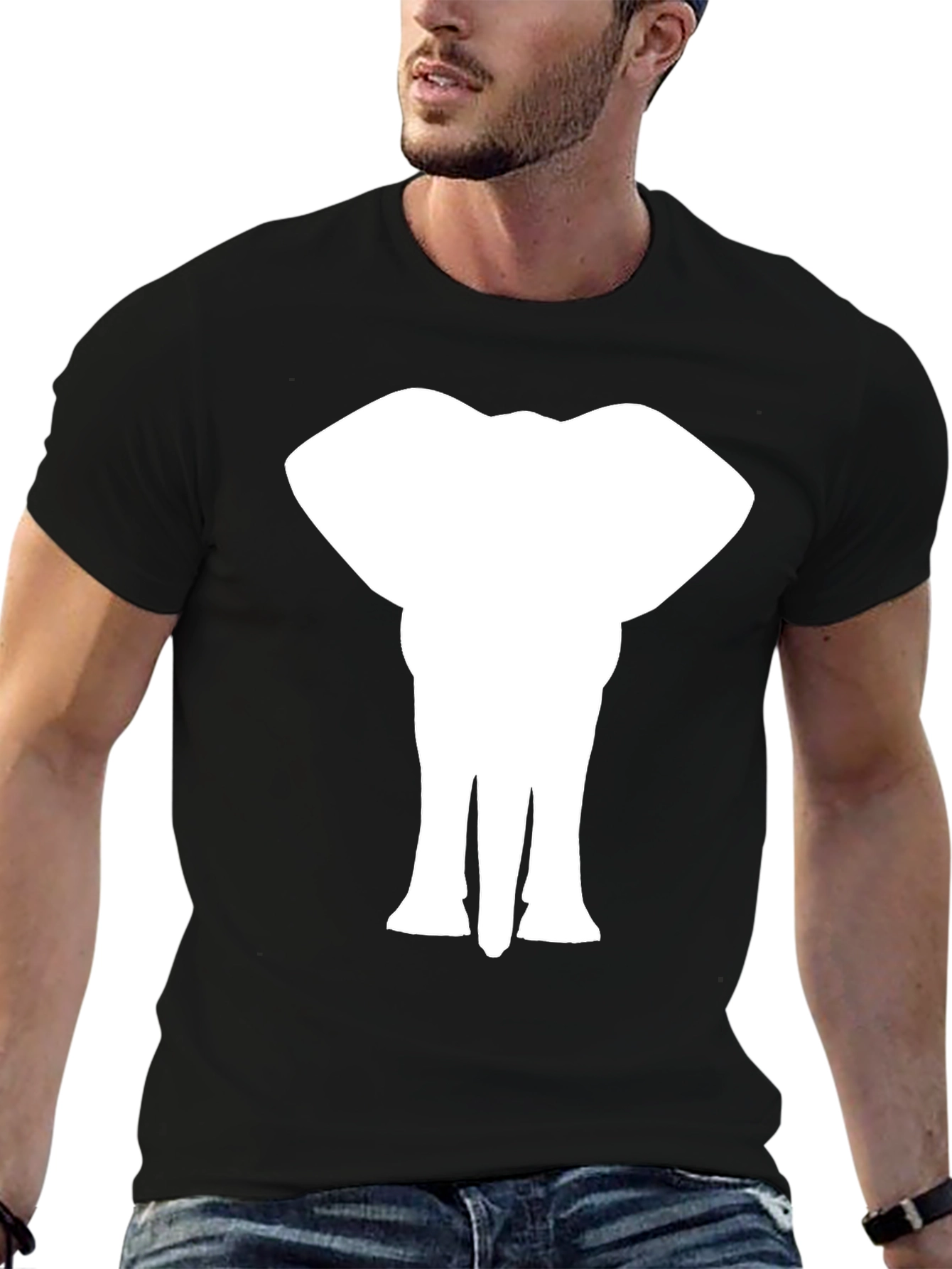 Elephant Silhouette Tee - Black Cotton T-Shirt