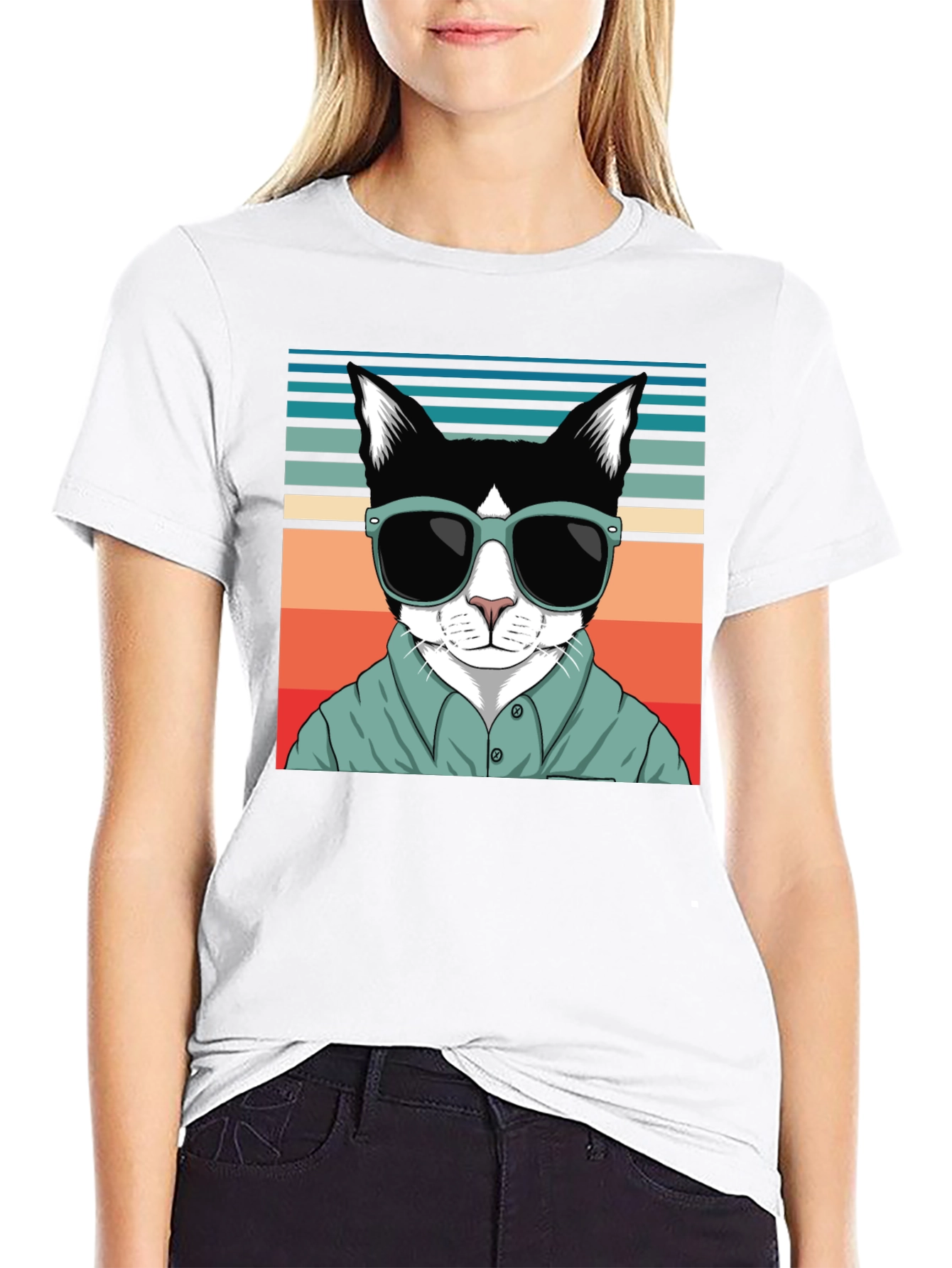 Cool Cat Retro T-Shirt - Stylish Feline Design