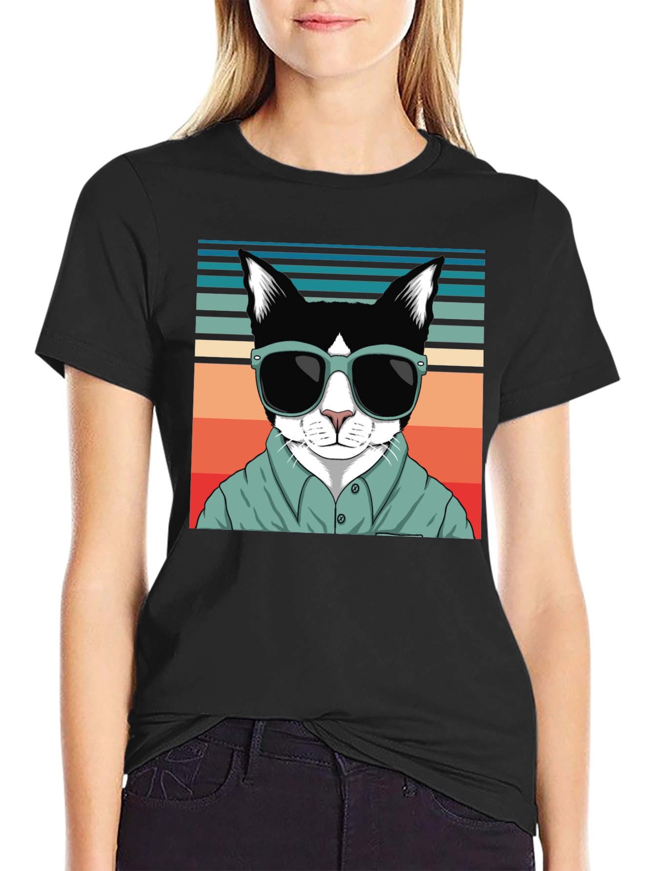Cool Cat Retro T-Shirt - Stylish Feline Design