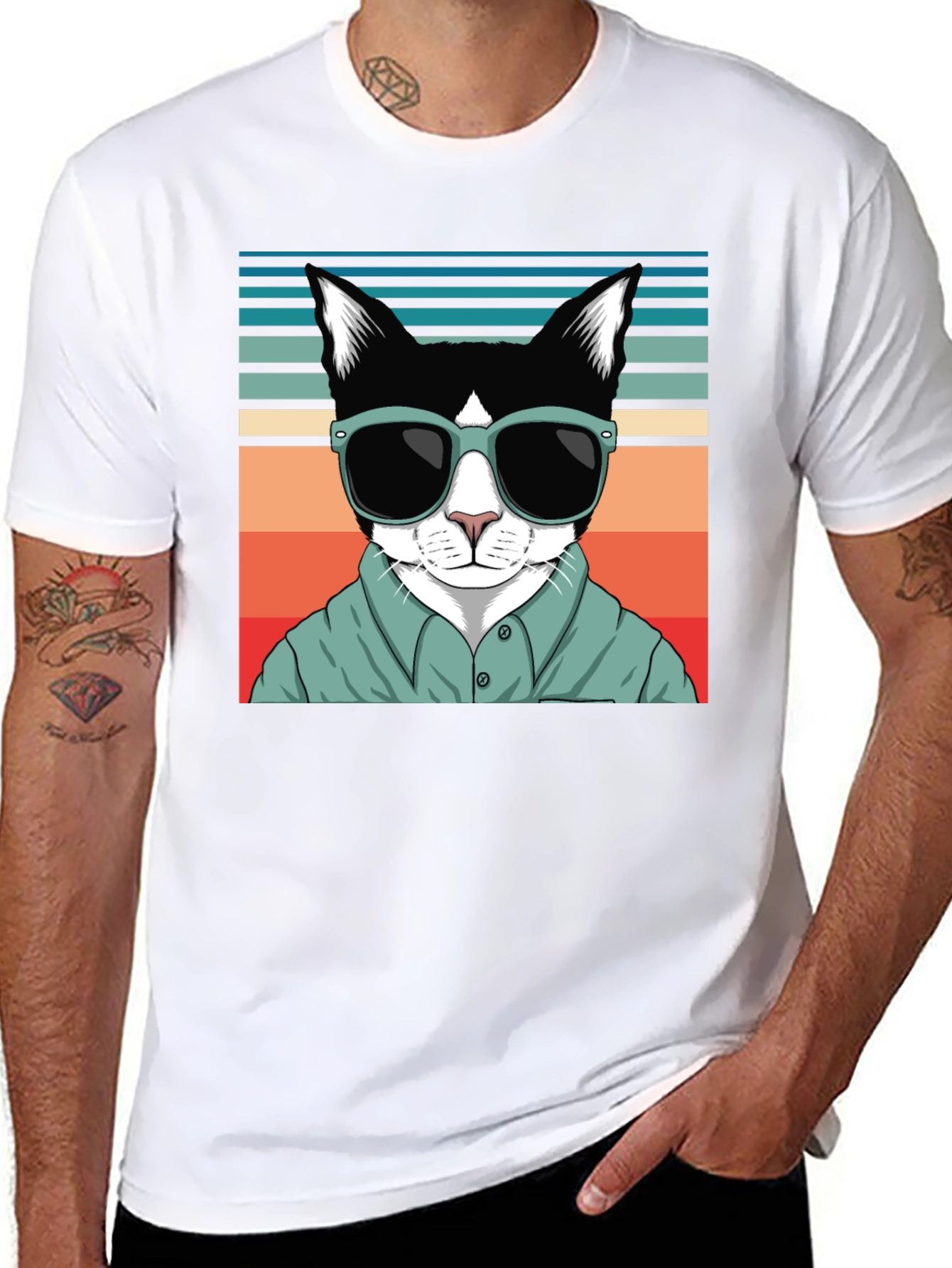 Cool Cat Retro T-Shirt - Stylish Feline Design