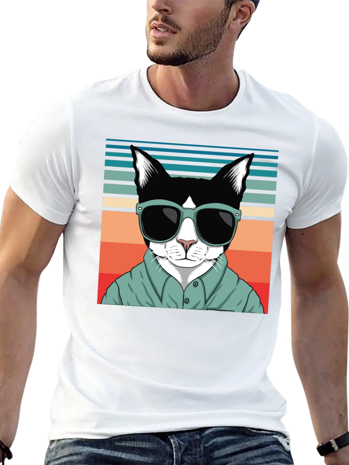 Cool Cat Retro T-Shirt - Stylish Feline Design