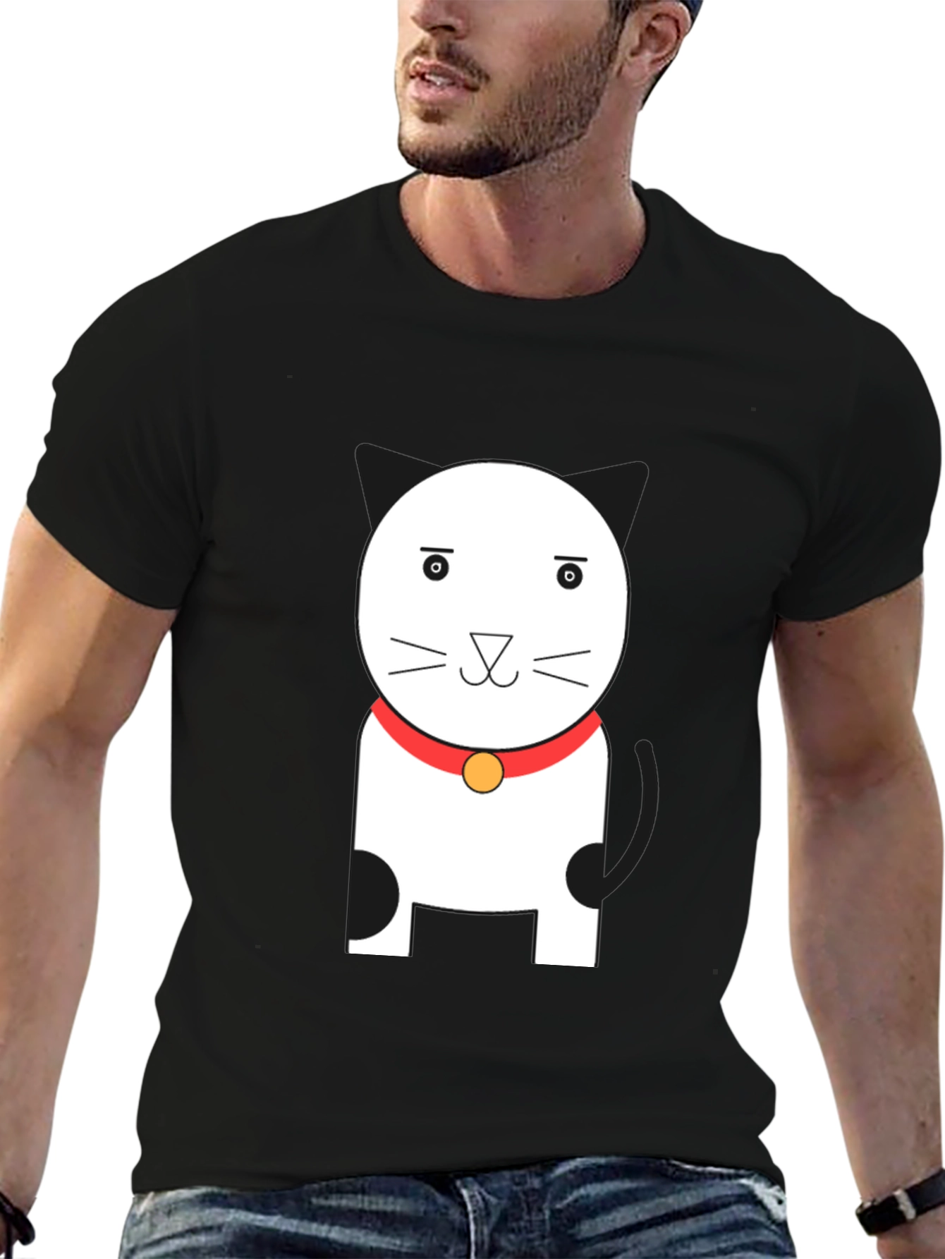 Cute Cartoon Cat Graphic Tee - Unisex Black T-Shirt