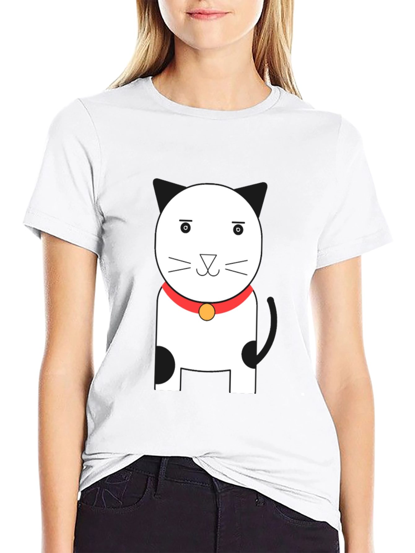 Cute Cartoon Cat Graphic Tee - Unisex Black T-Shirt