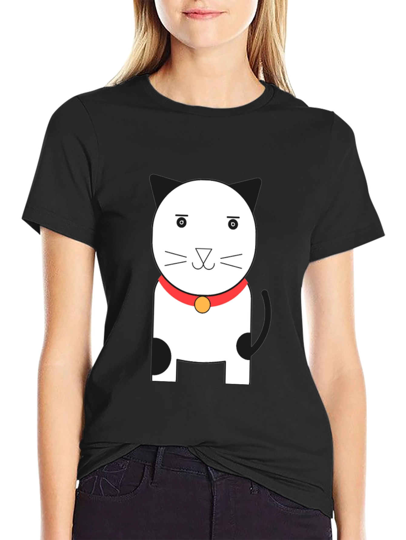 Cute Cartoon Cat Graphic Tee - Unisex Black T-Shirt