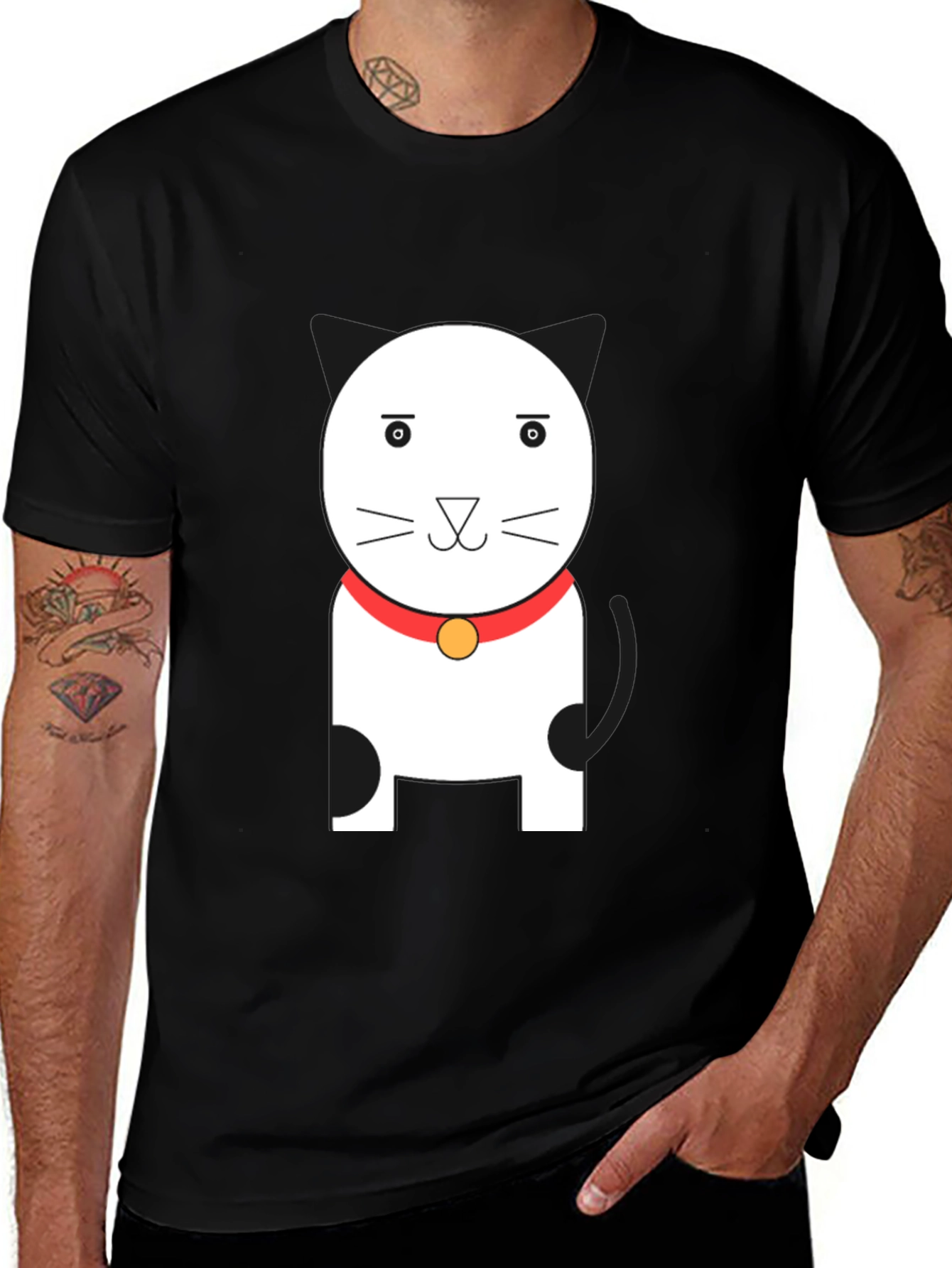 Cute Cartoon Cat Graphic Tee - Unisex Black T-Shirt