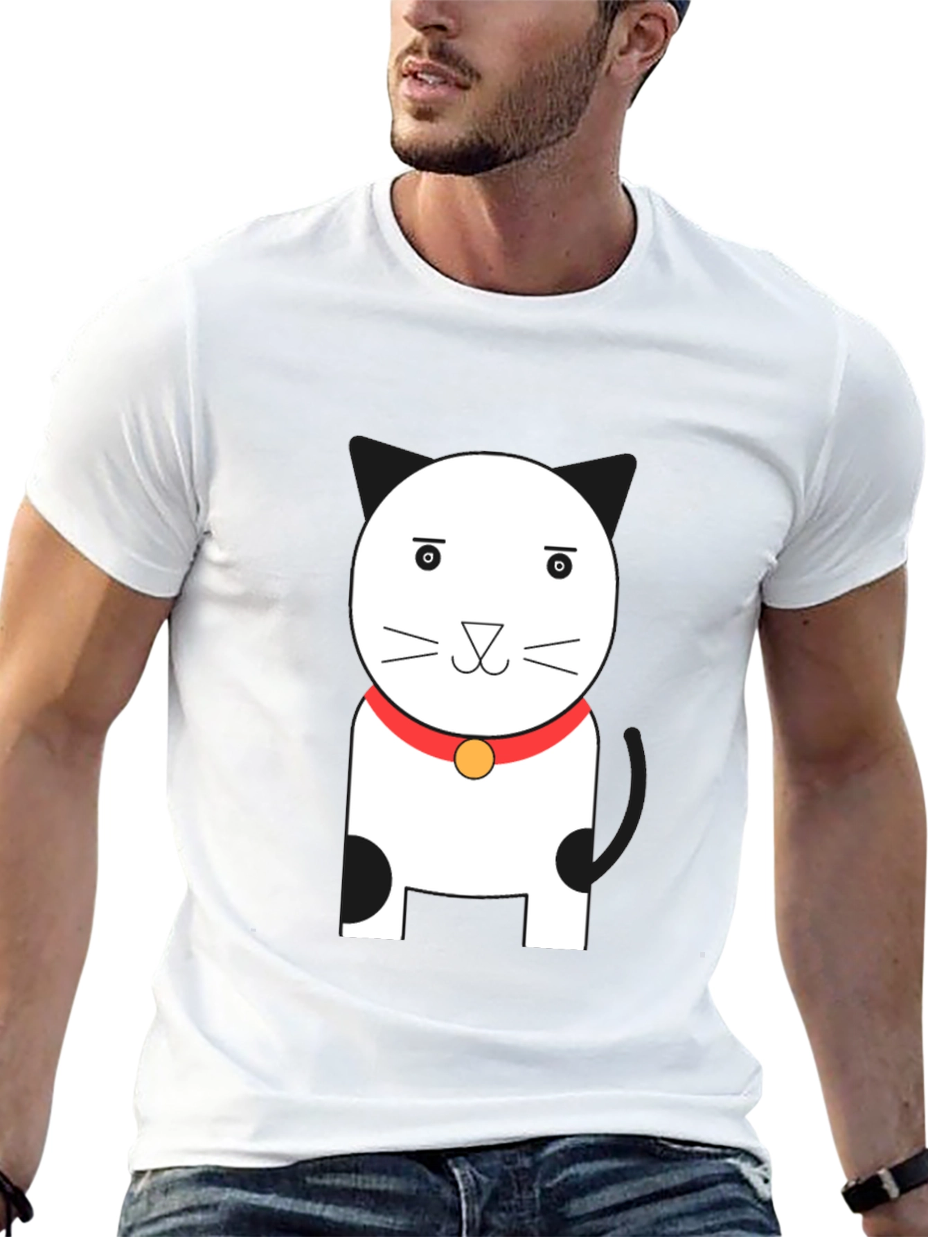 Cute Cartoon Cat Graphic Tee - Unisex Black T-Shirt