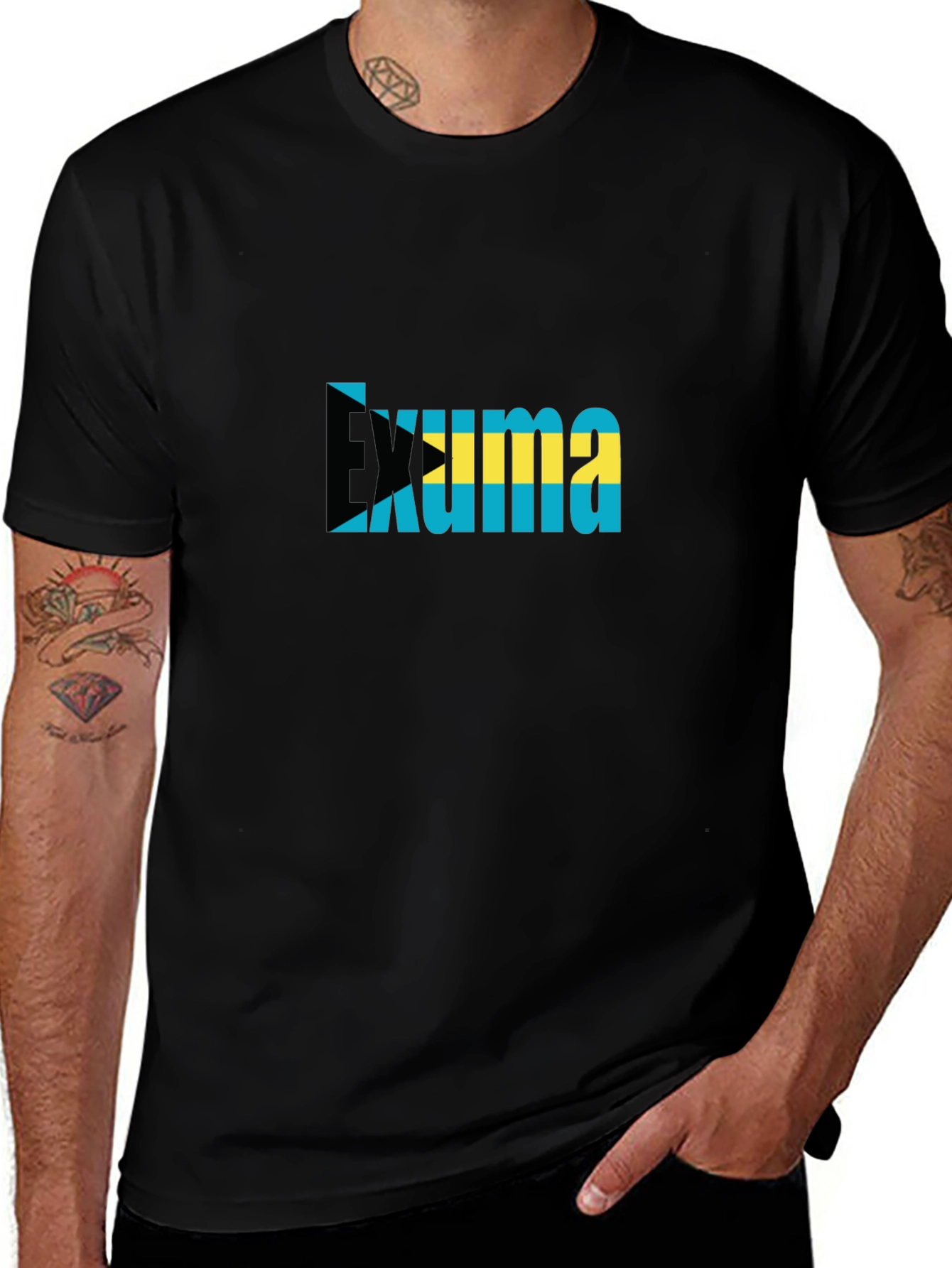 Exuma Bahamas Flag Graphic T-Shirt - Black