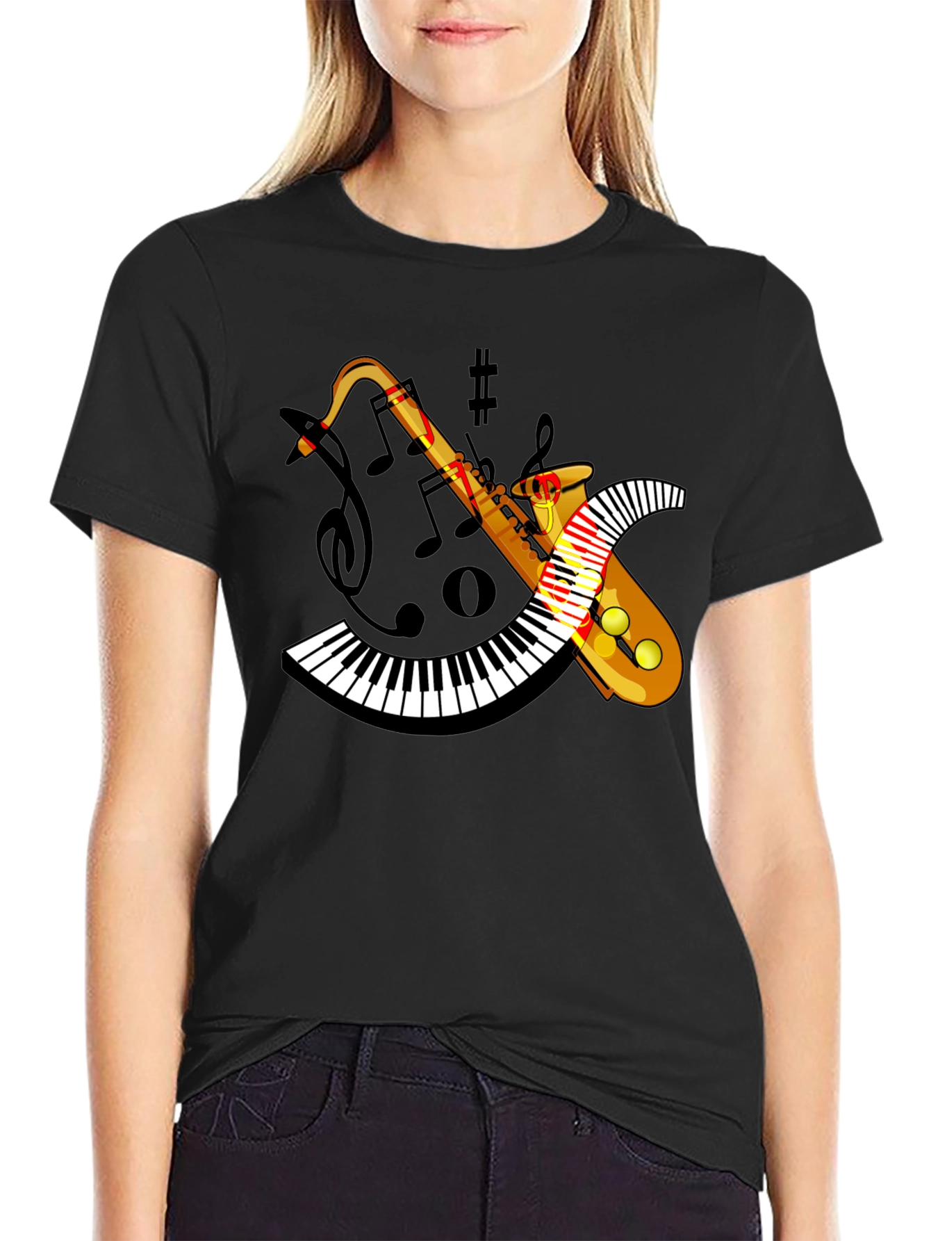 Musical Saxophone Keyboard Graphic T-Shirt