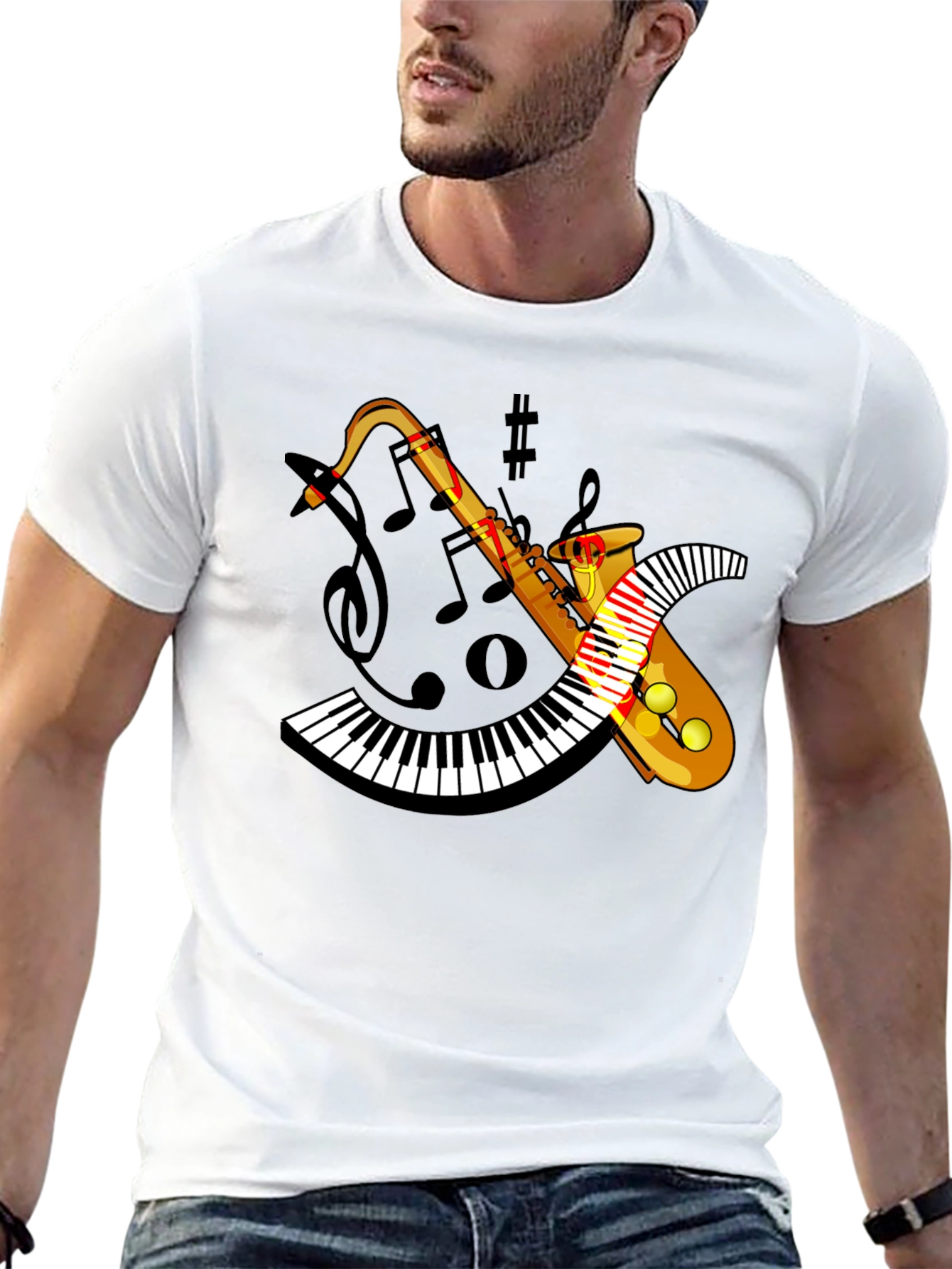 Musical Saxophone Keyboard Graphic T-Shirt