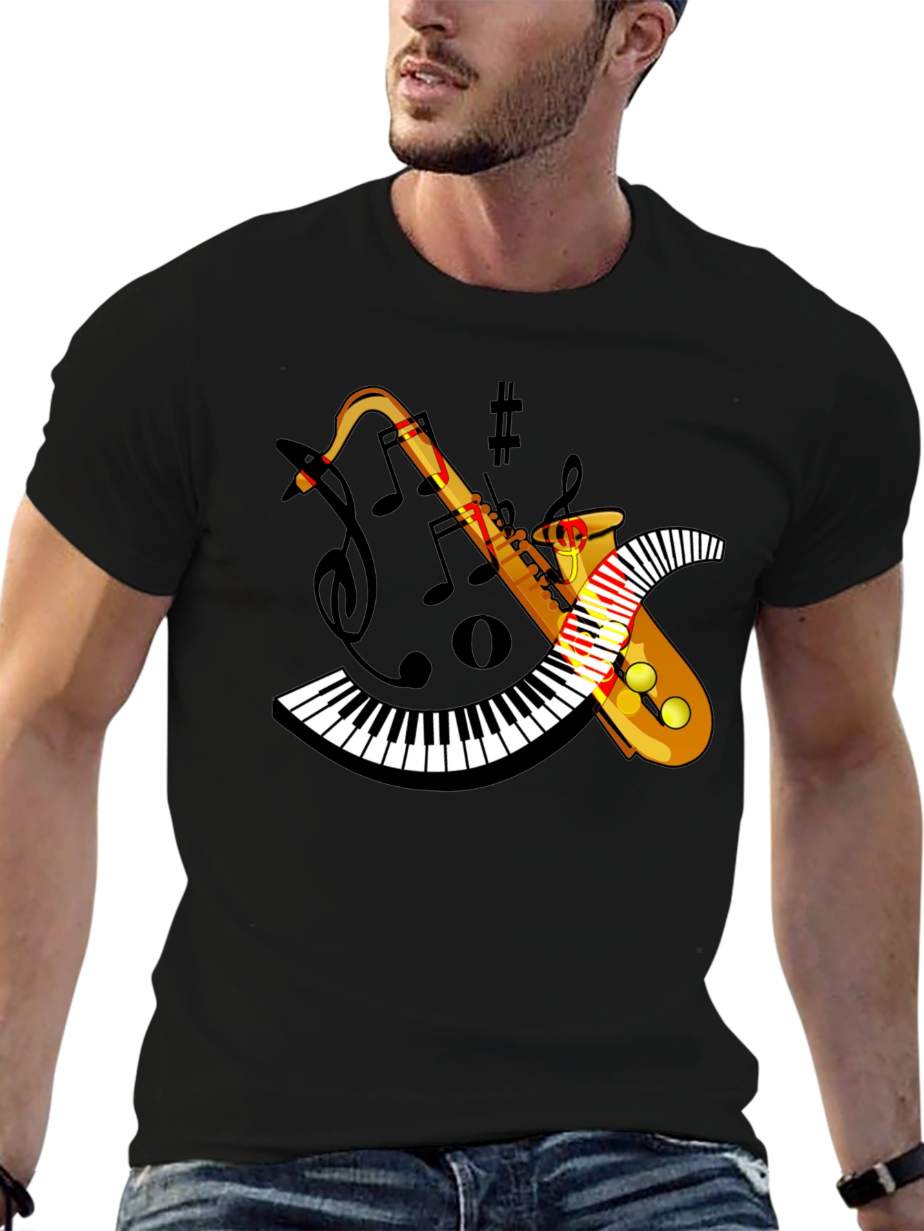 Musical Saxophone Keyboard Graphic T-Shirt