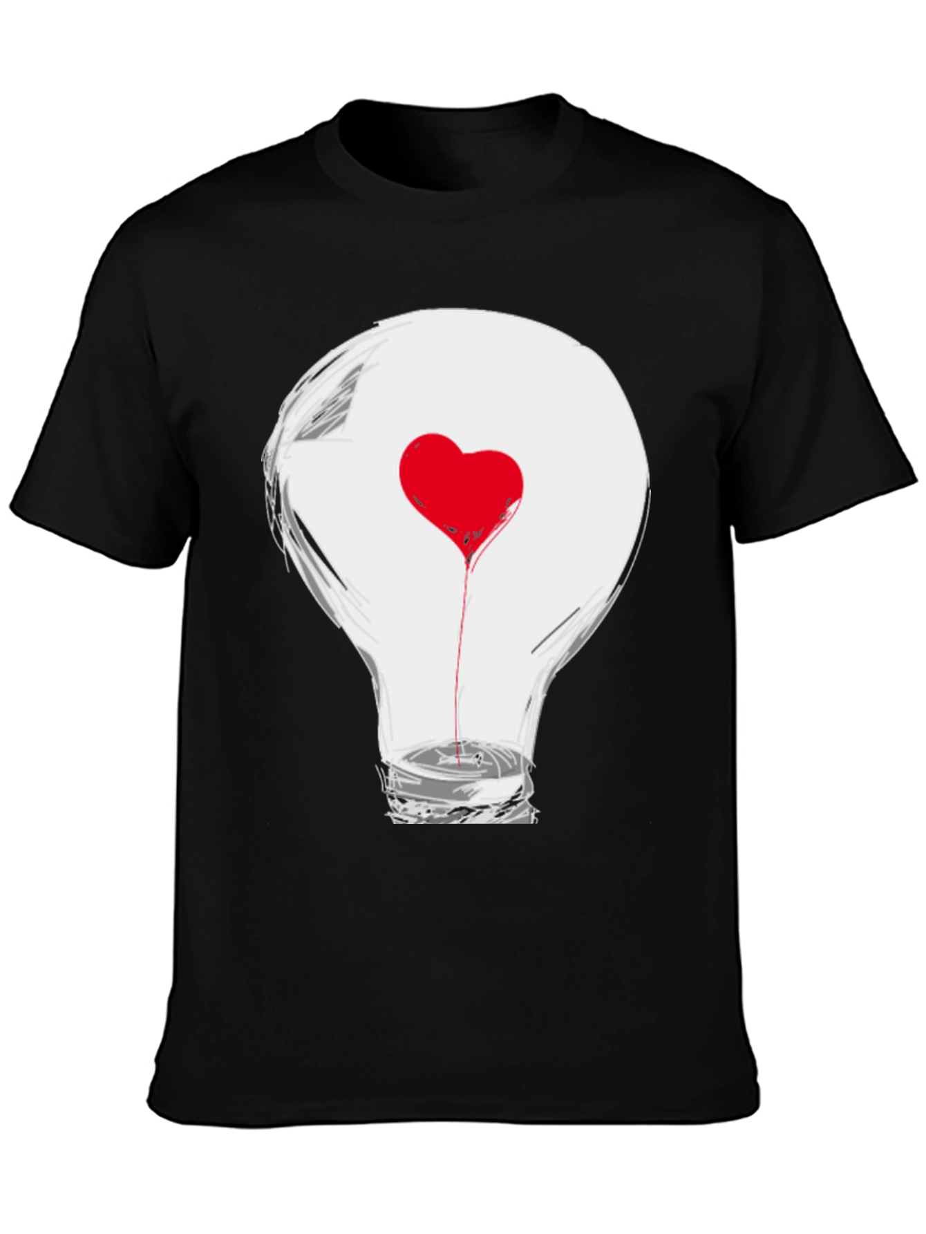 Heart Lightbulb Graphic Tee - Expressive Black T-Shirt