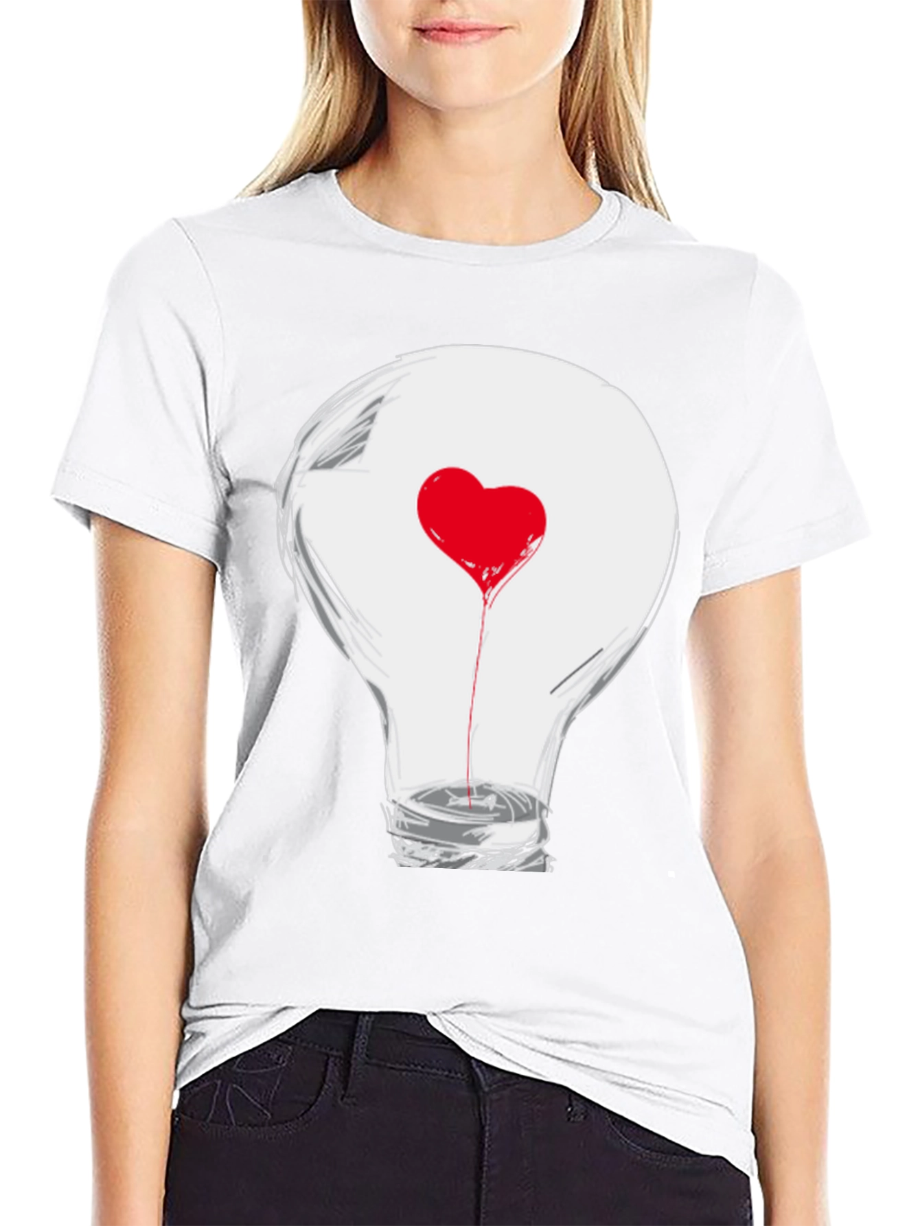 Heart Lightbulb Graphic Tee - Expressive Black T-Shirt