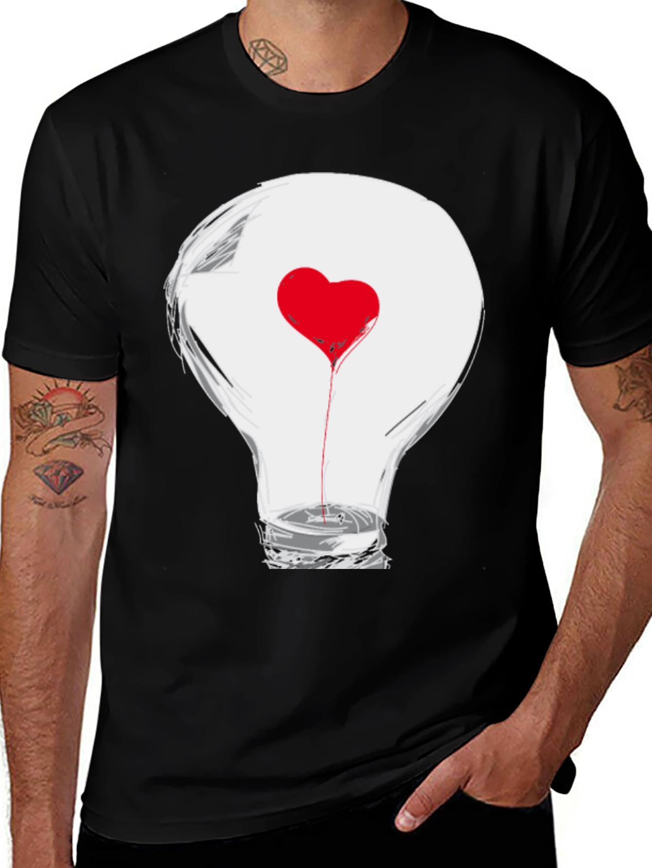 Heart Lightbulb Graphic Tee - Expressive Black T-Shirt