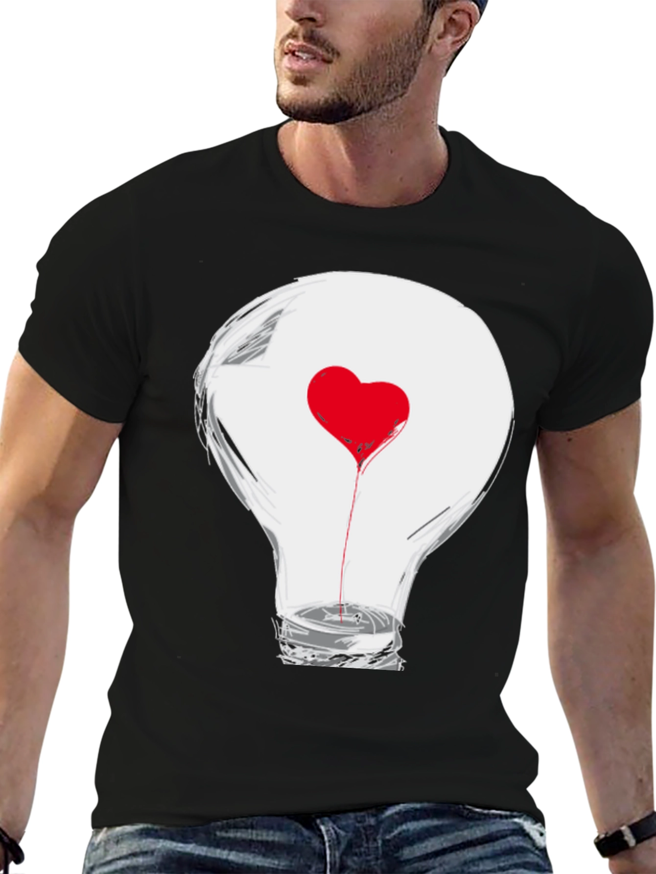 Heart Lightbulb Graphic Tee - Expressive Black T-Shirt