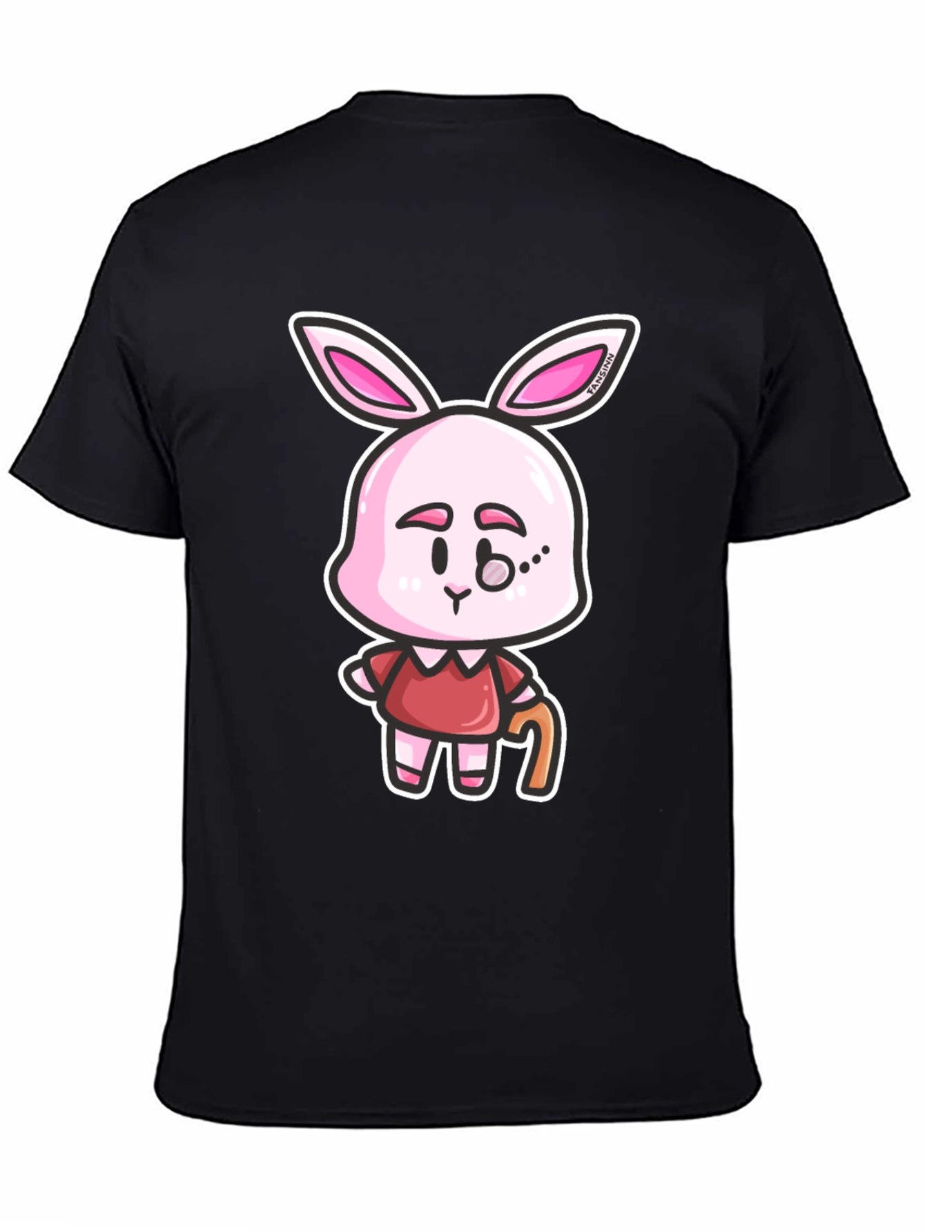 Cartoon Bunny Character Print Black T-Shirt