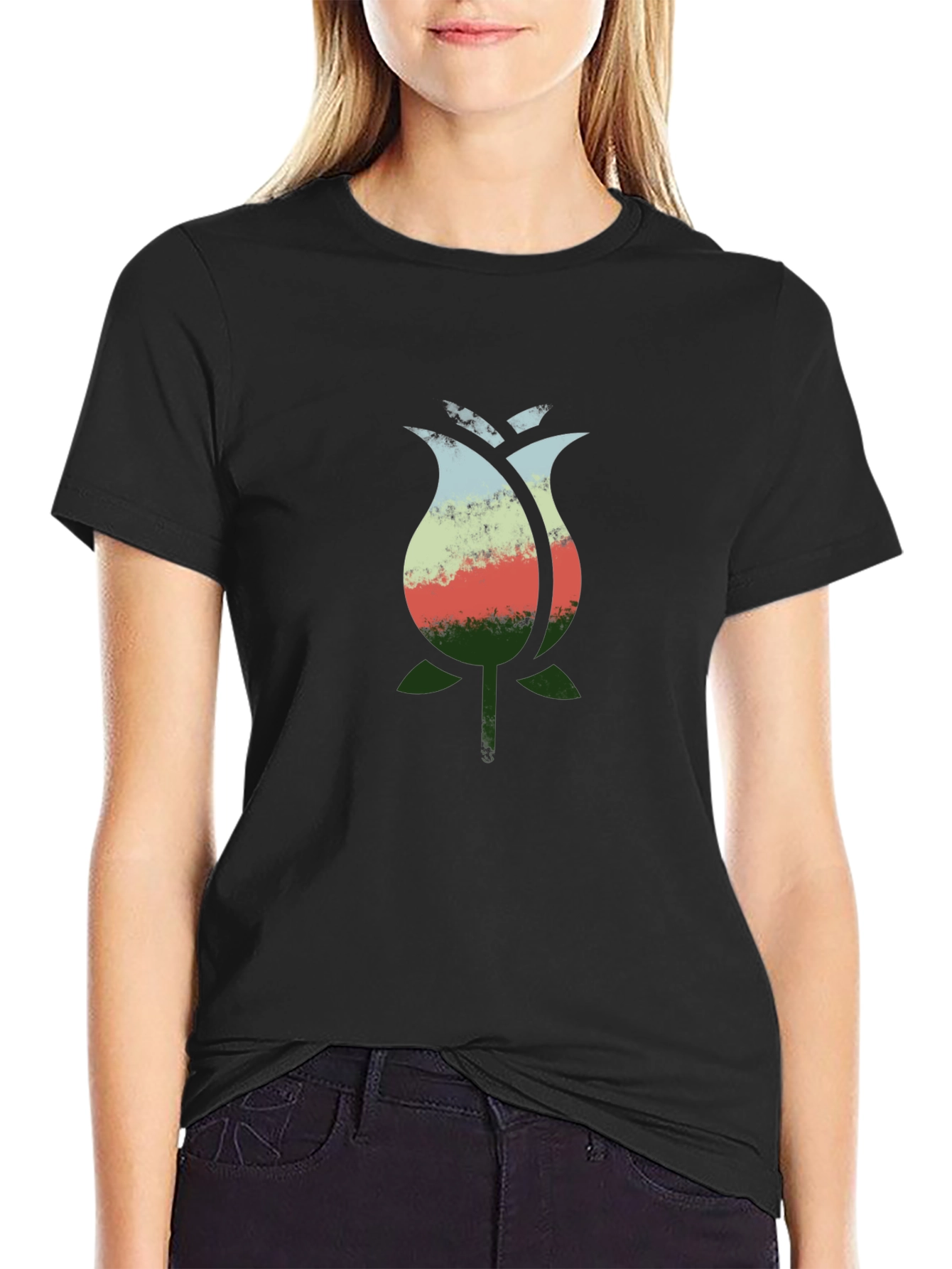 Floral Graphic Black T-Shirt - Nature Inspired Design