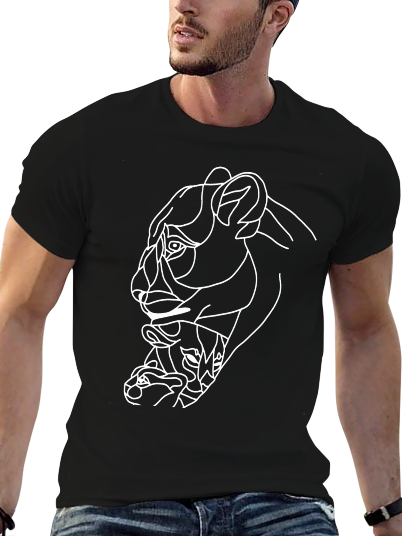 Abstract Lion Graphic Tee - Black