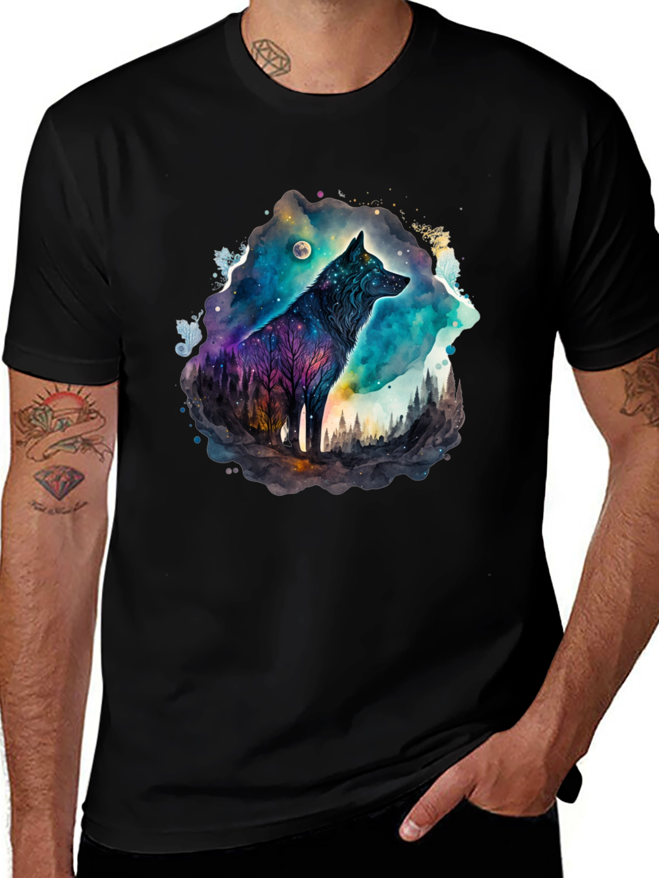 Watercolor Wolf Galaxy T-Shirt