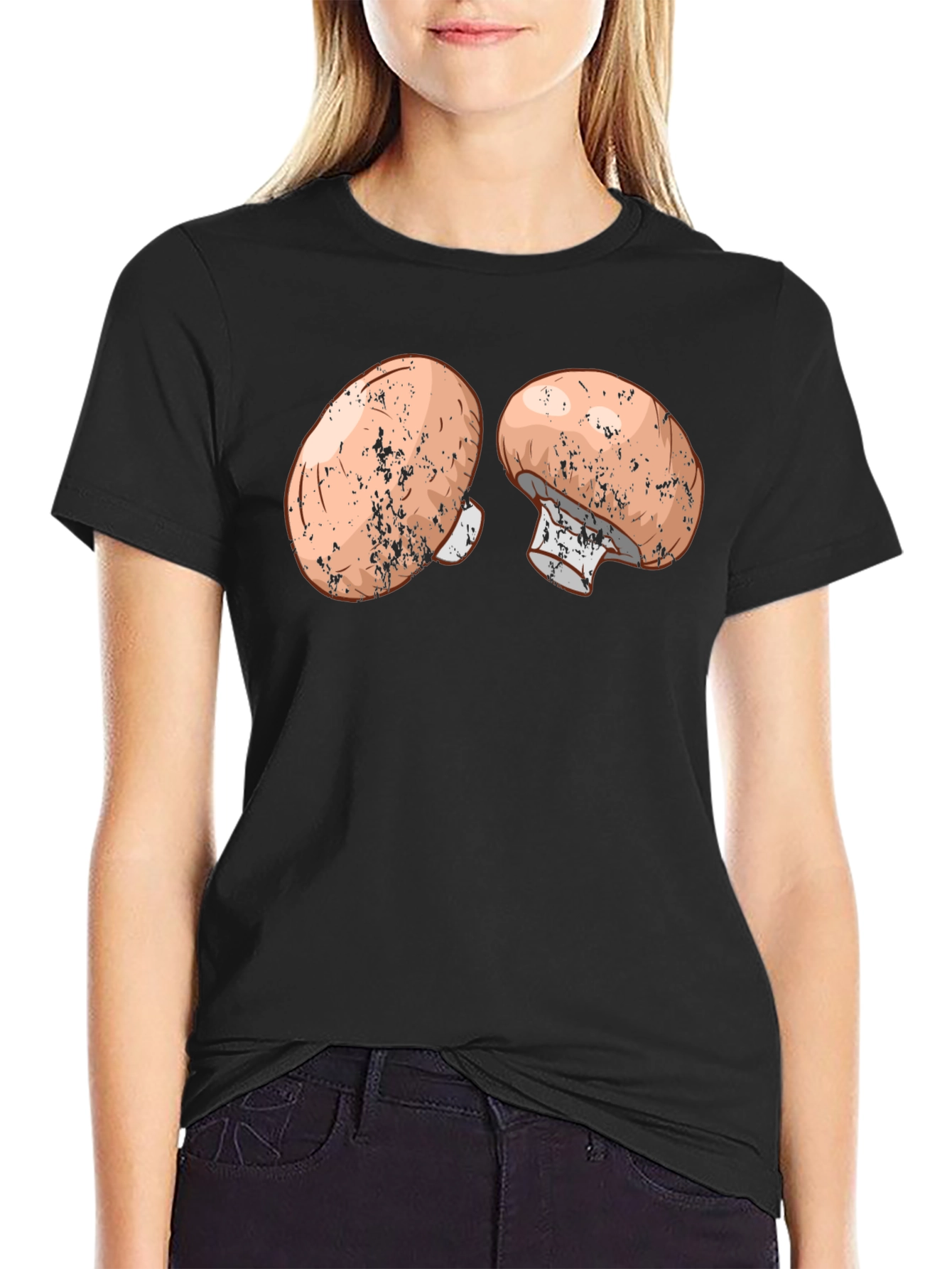 Mushroom Graphic Print Black Tee
