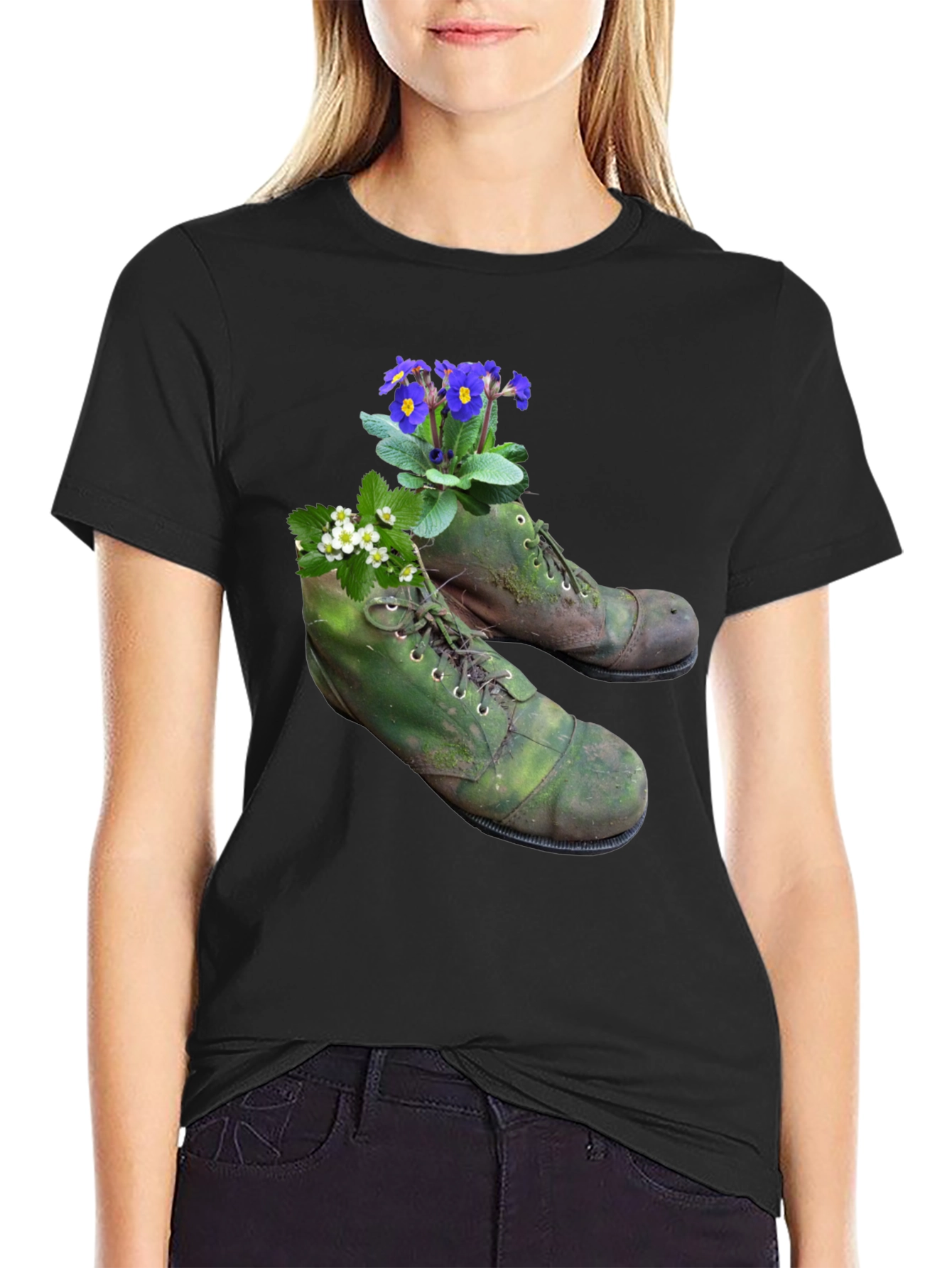 Floral Boots Graphic Tee - Nature Inspired Fashion