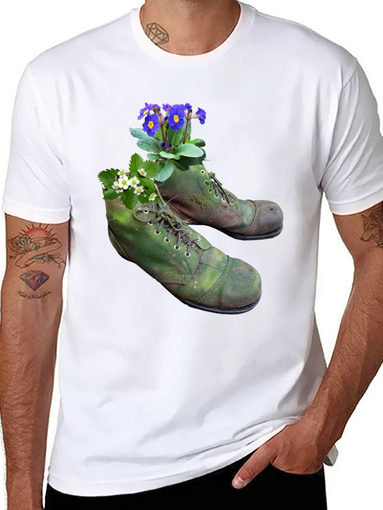 Floral Boots Graphic Tee - Nature Inspired Fashion