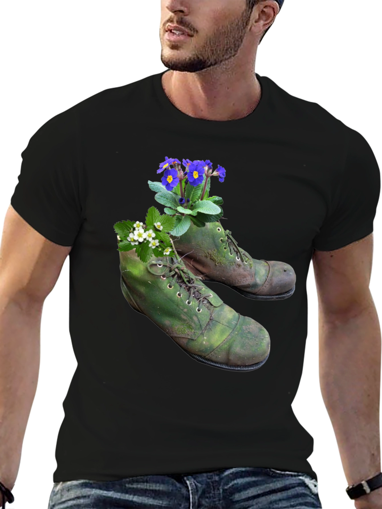 Floral Boots Graphic Tee - Nature Inspired Fashion