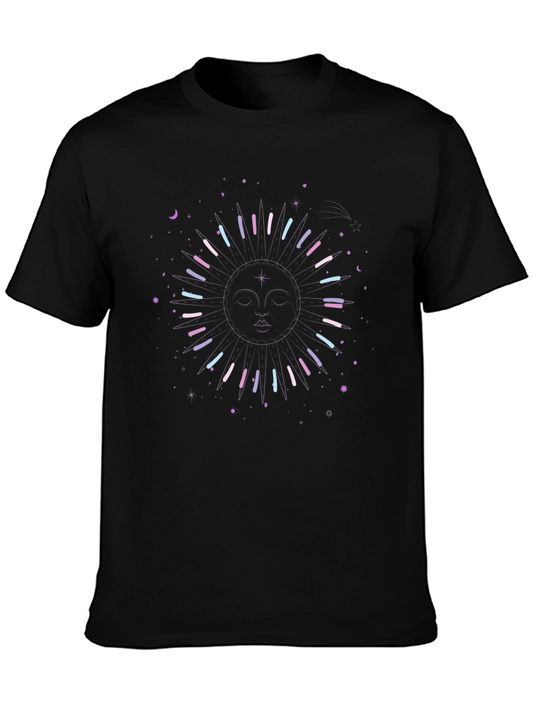 Celestial Sun Graphic Tee - Black Cotton Shirt