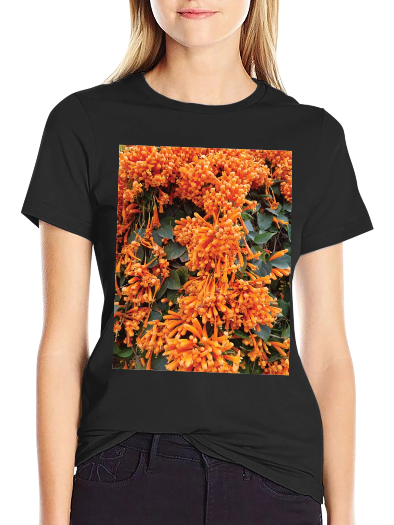 Floral Graphic Tee - Bold Orange Blooms