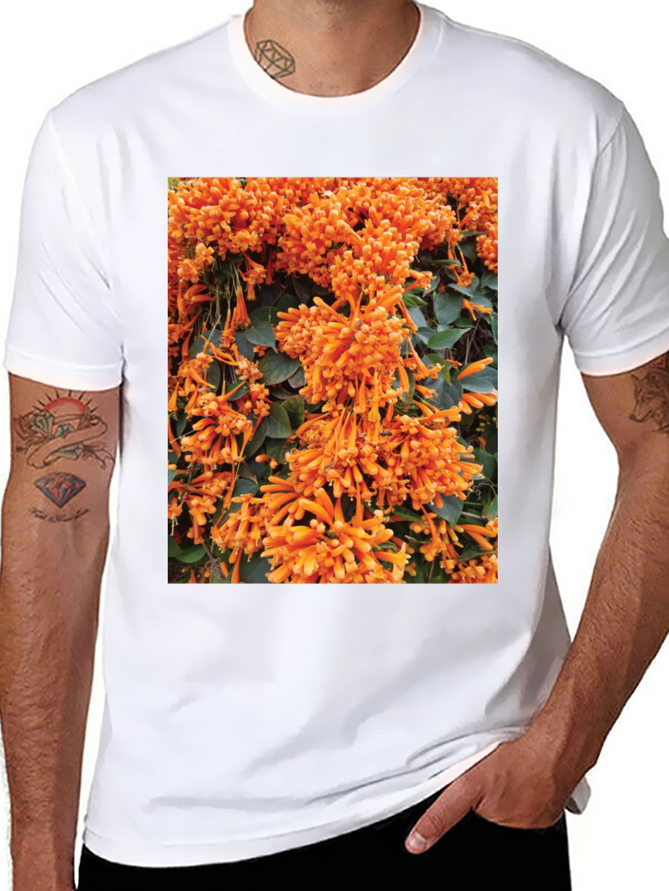Floral Graphic Tee - Bold Orange Blooms