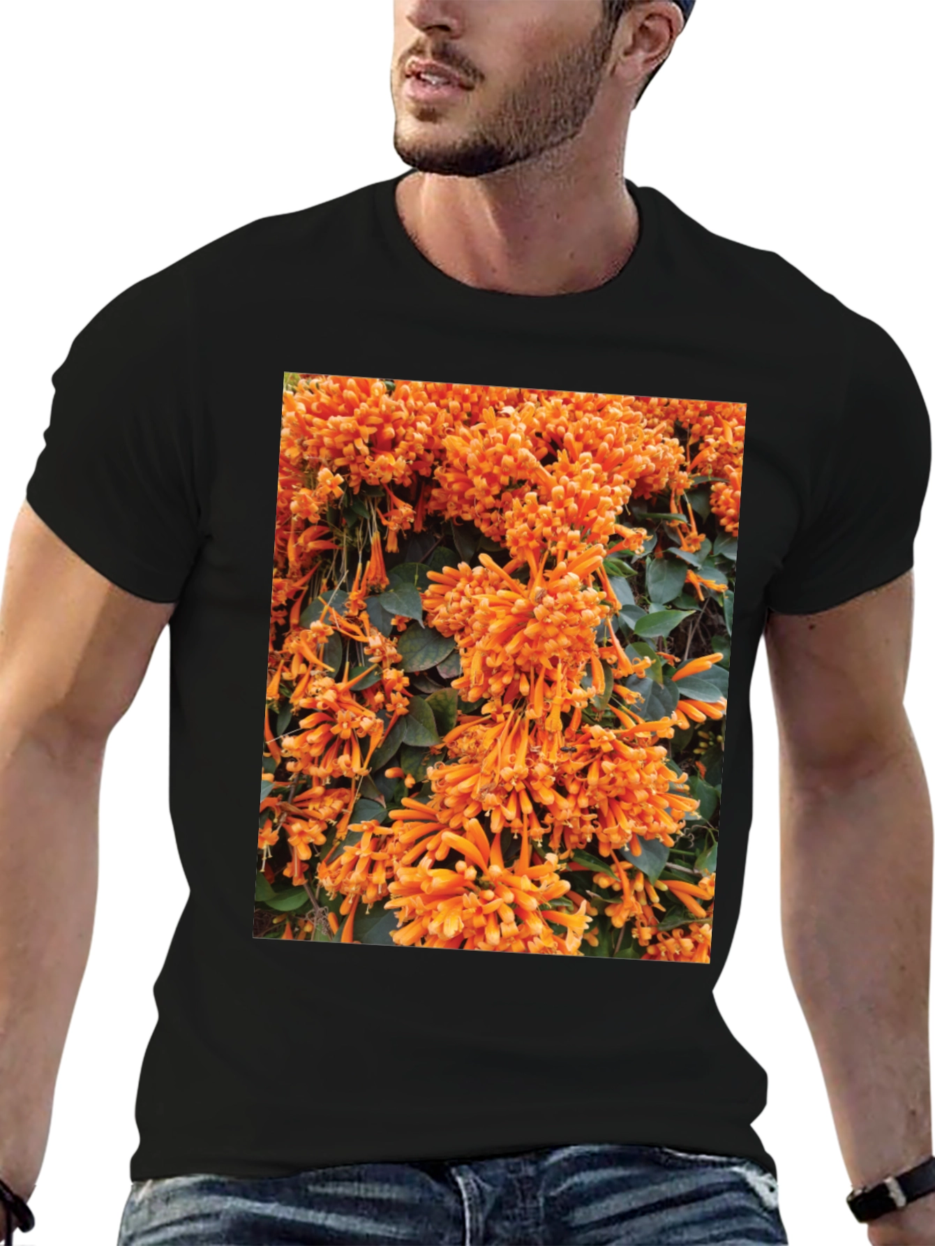 Floral Graphic Tee - Bold Orange Blooms