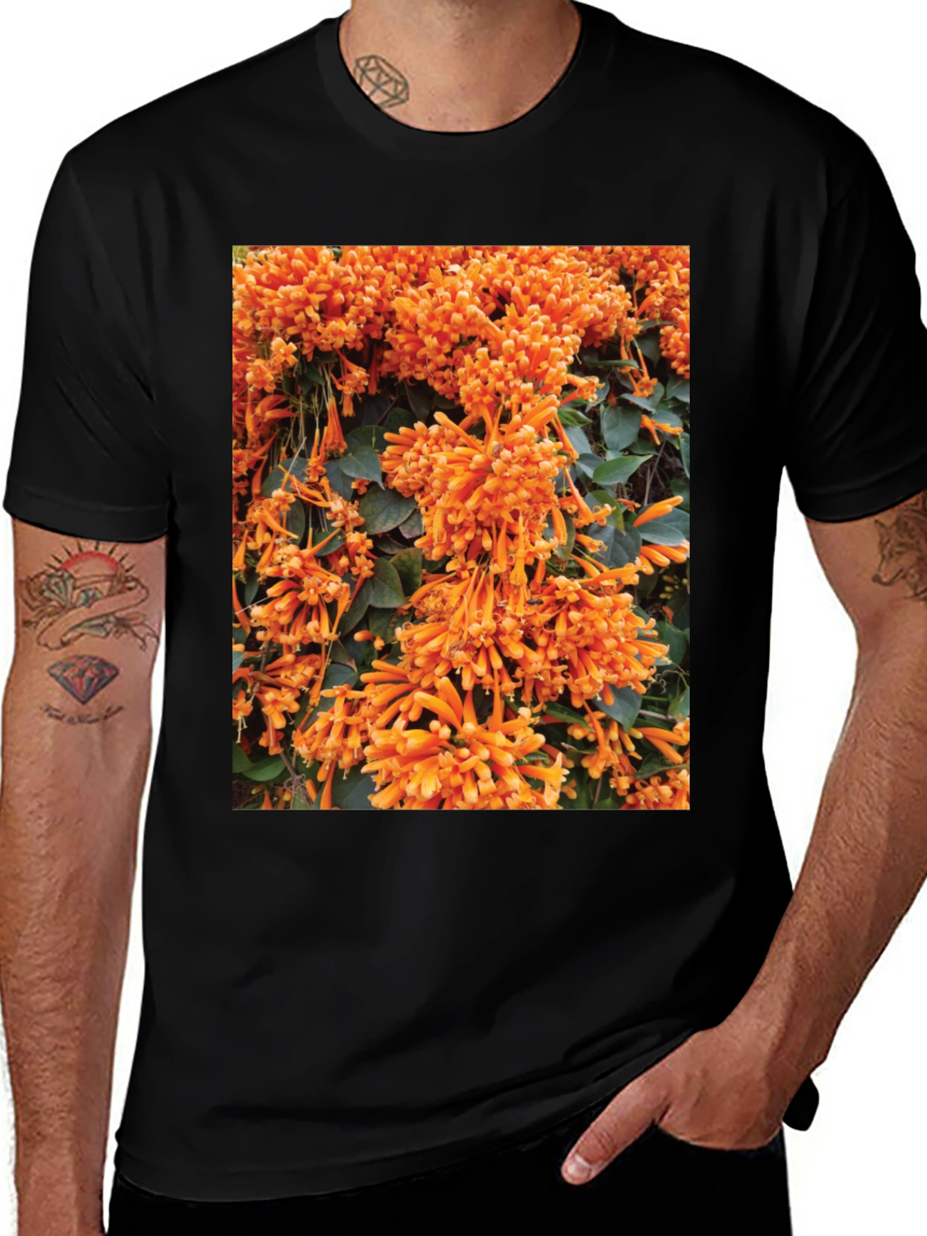 Floral Graphic Tee - Bold Orange Blooms