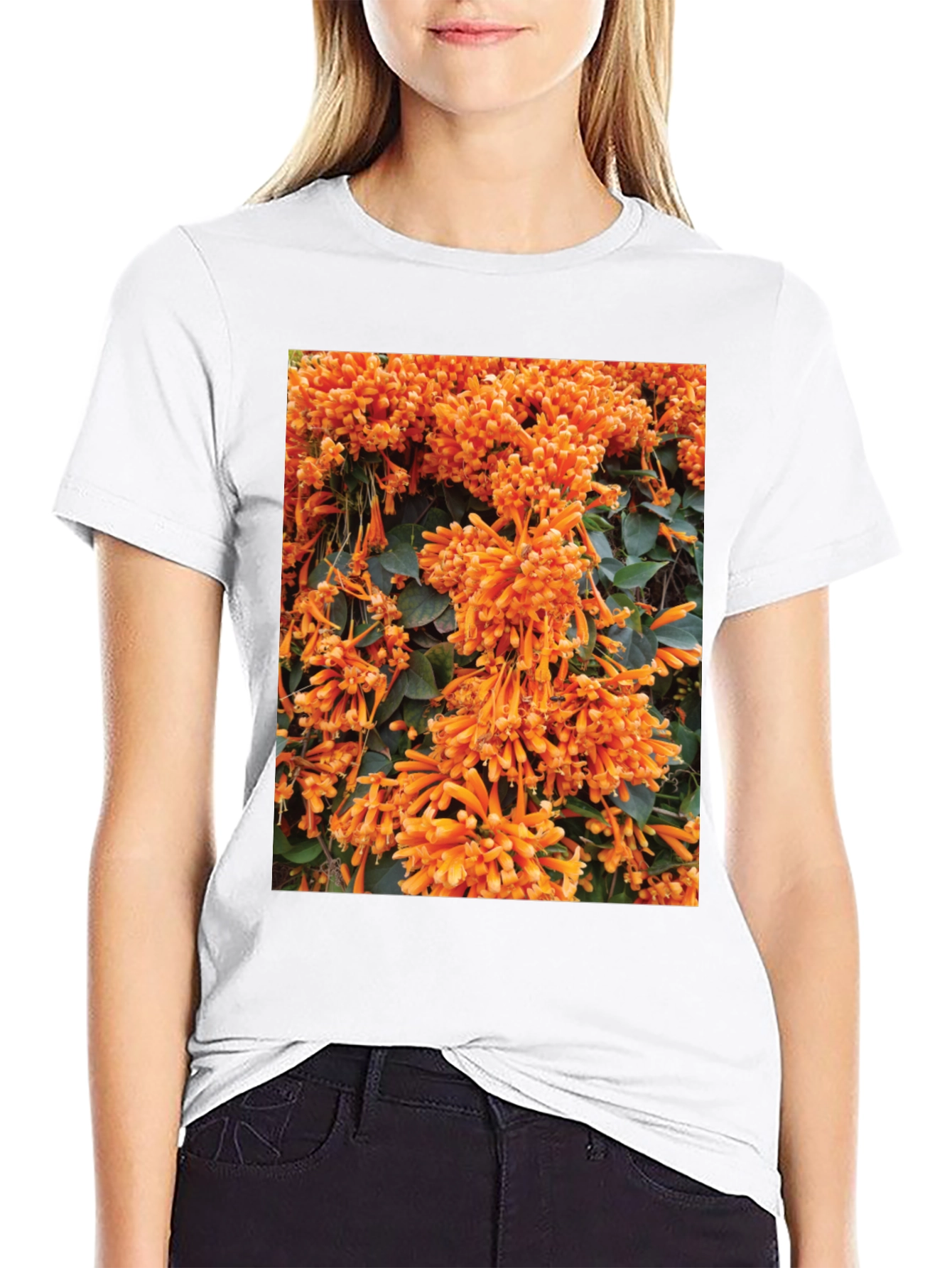 Floral Graphic Tee - Bold Orange Blooms