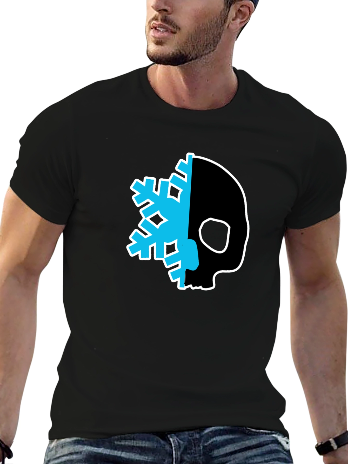 Skull Snowflake Graphic Tee - Cool Black T-Shirt