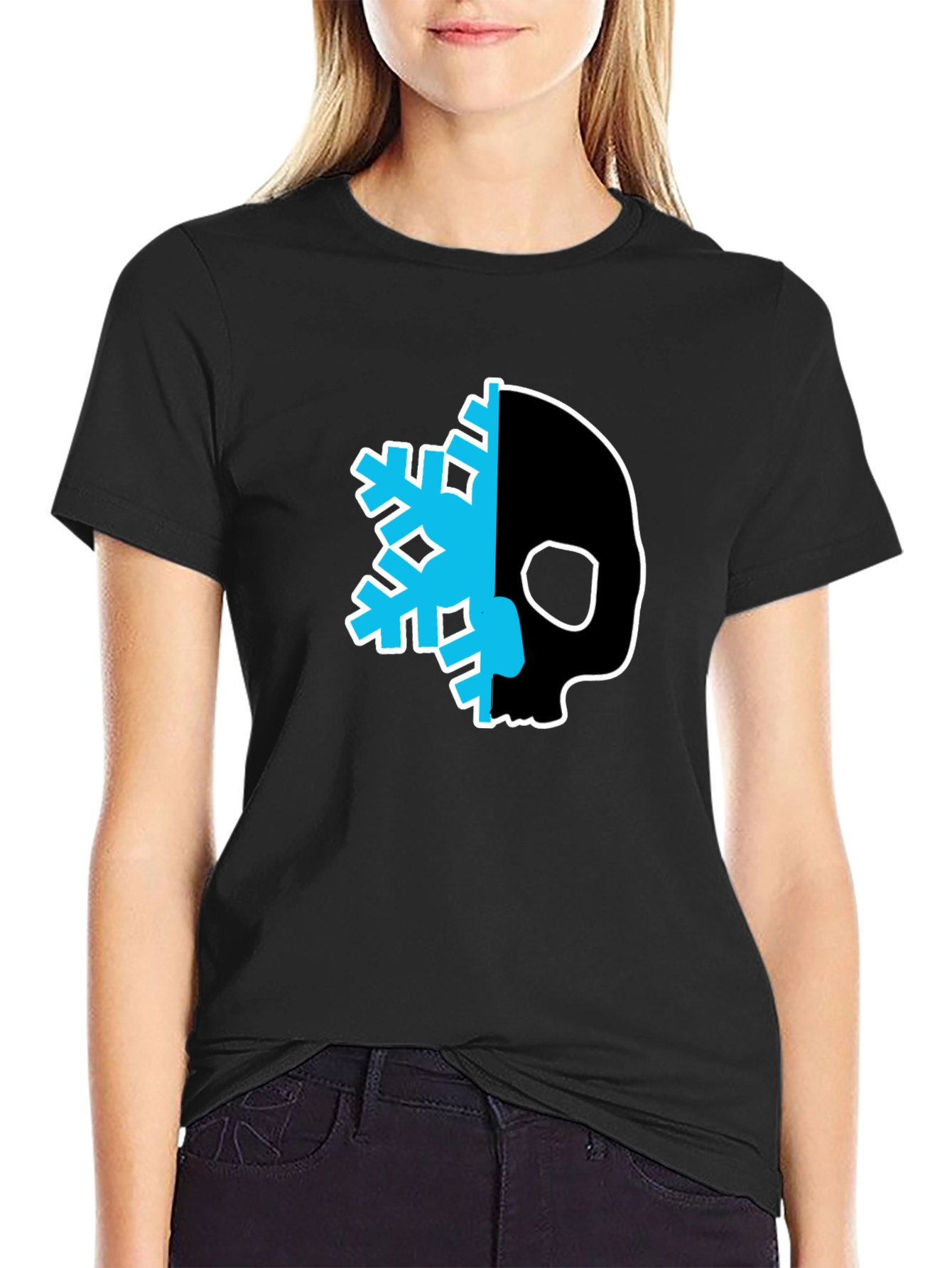 Skull Snowflake Graphic Tee - Cool Black T-Shirt